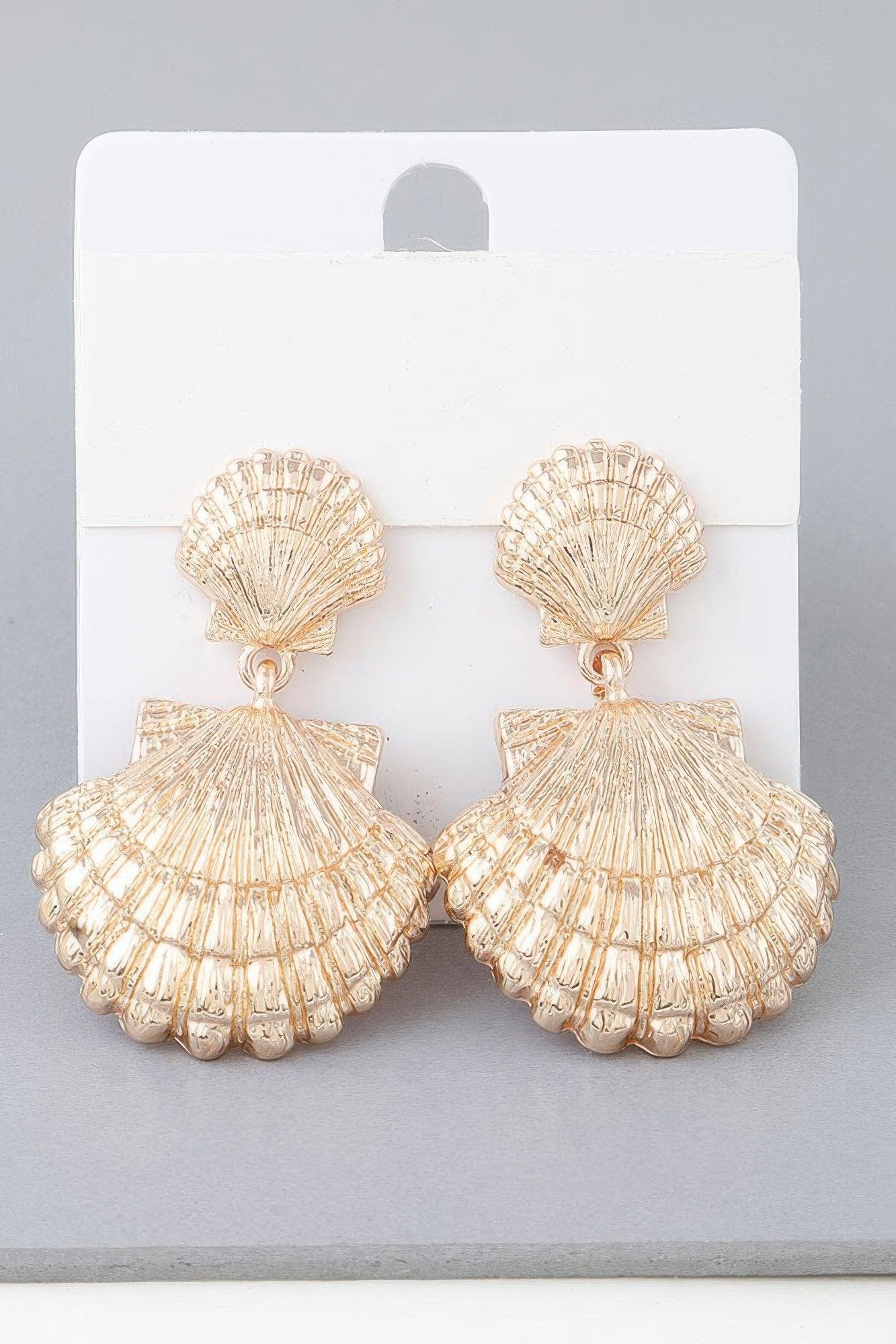 Double Clamshell Drop Earrings - Clothes For Her Online Store