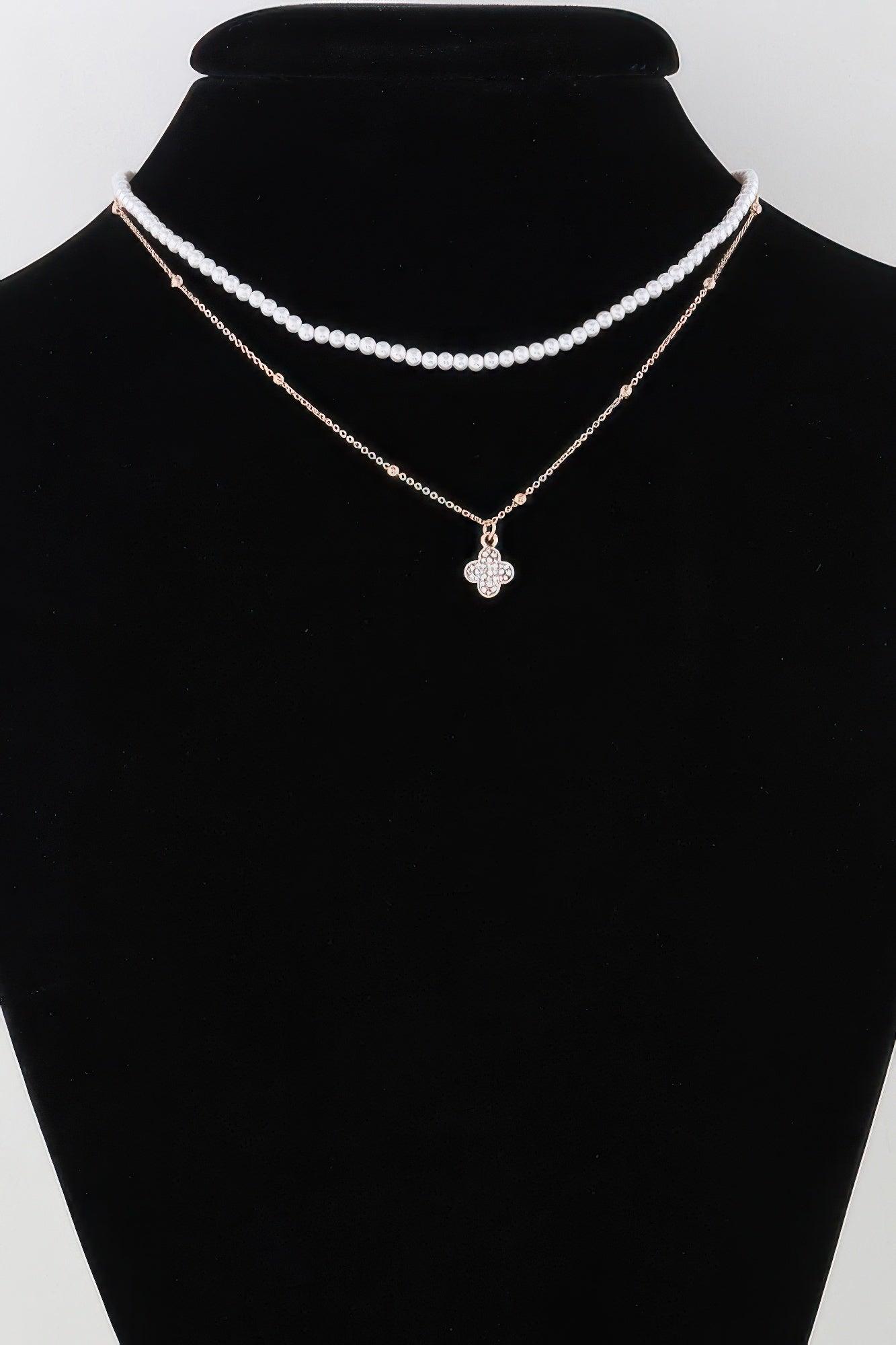 Double Jeweled Clover Necklace - Clothes For Her Online Store