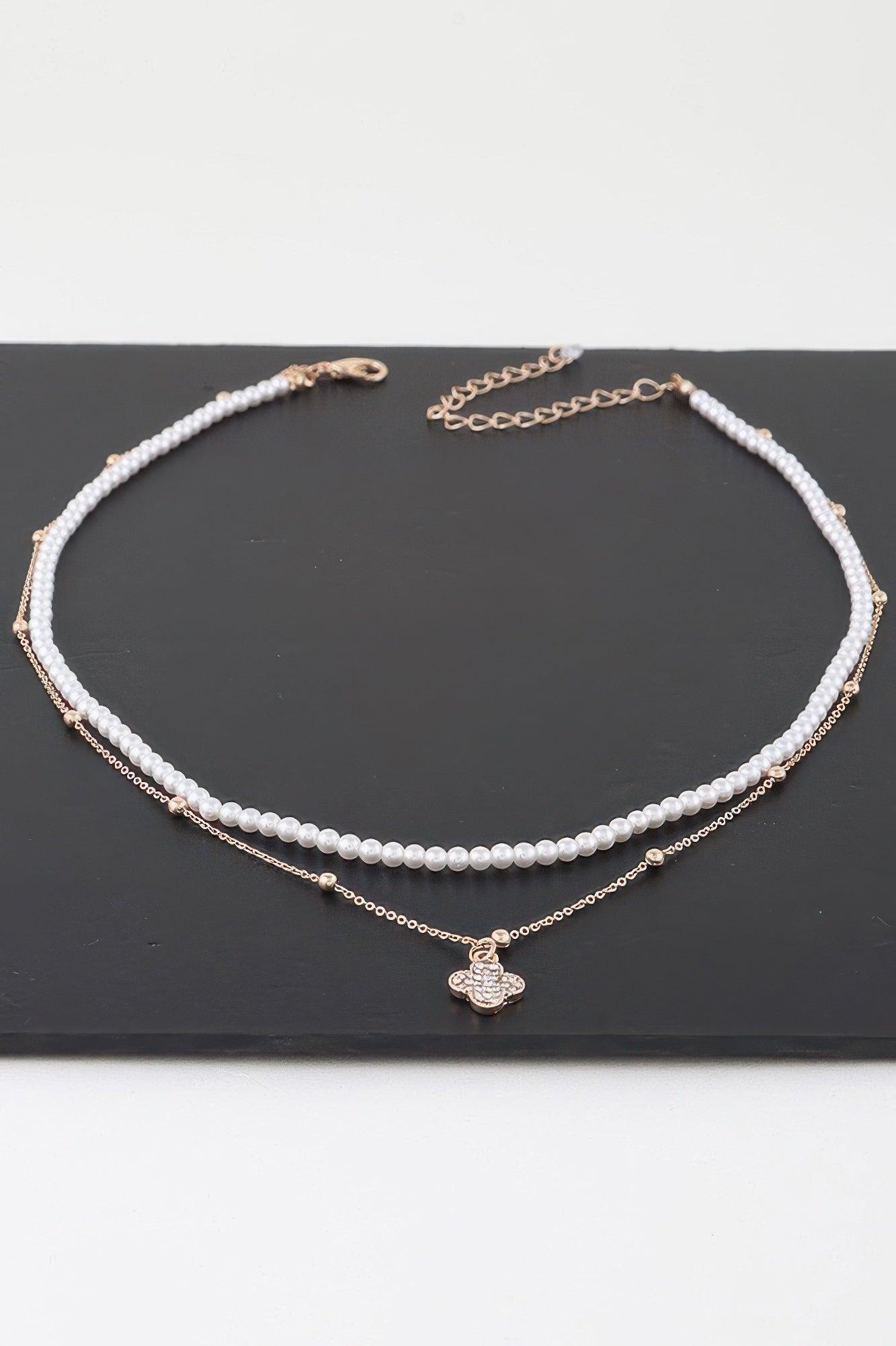 Double Jeweled Clover Necklace - Clothes For Her Online Store