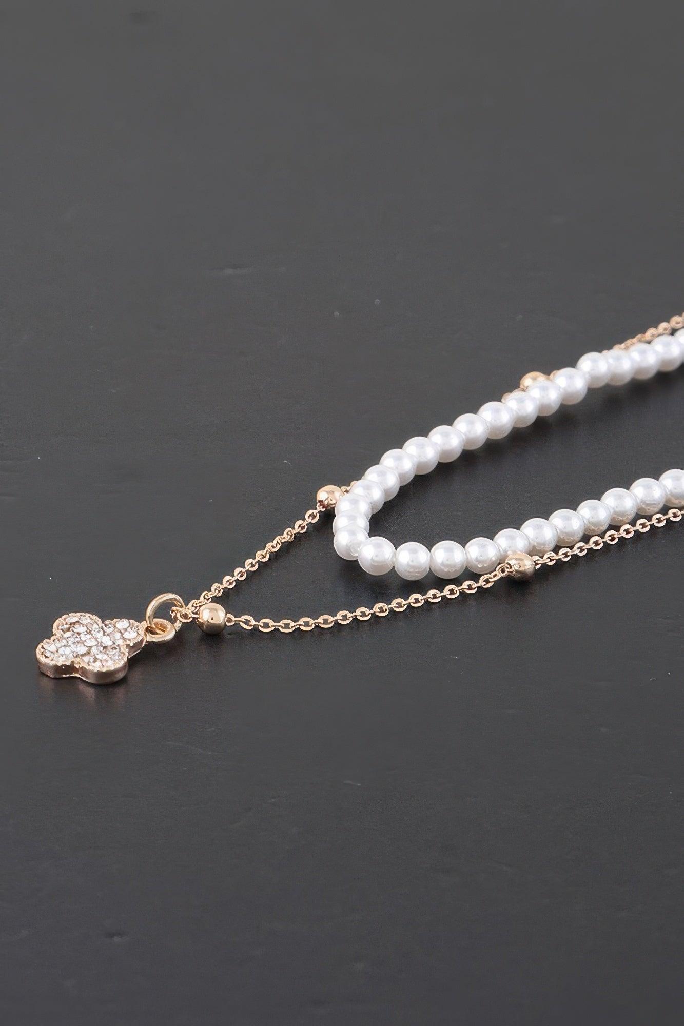 Double Jeweled Clover Necklace - Clothes For Her Online Store