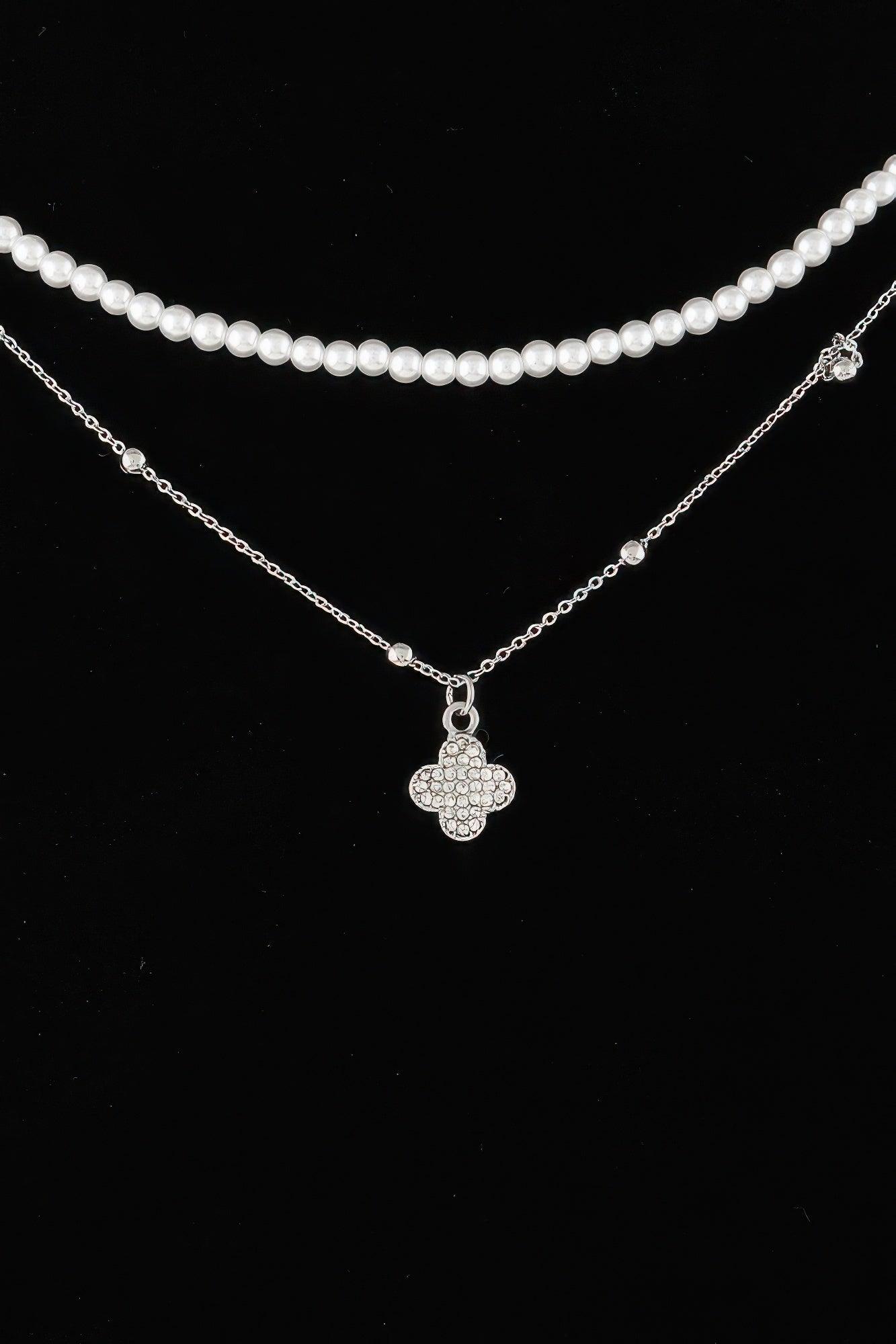Double Jeweled Clover Necklace - Clothes For Her Online Store