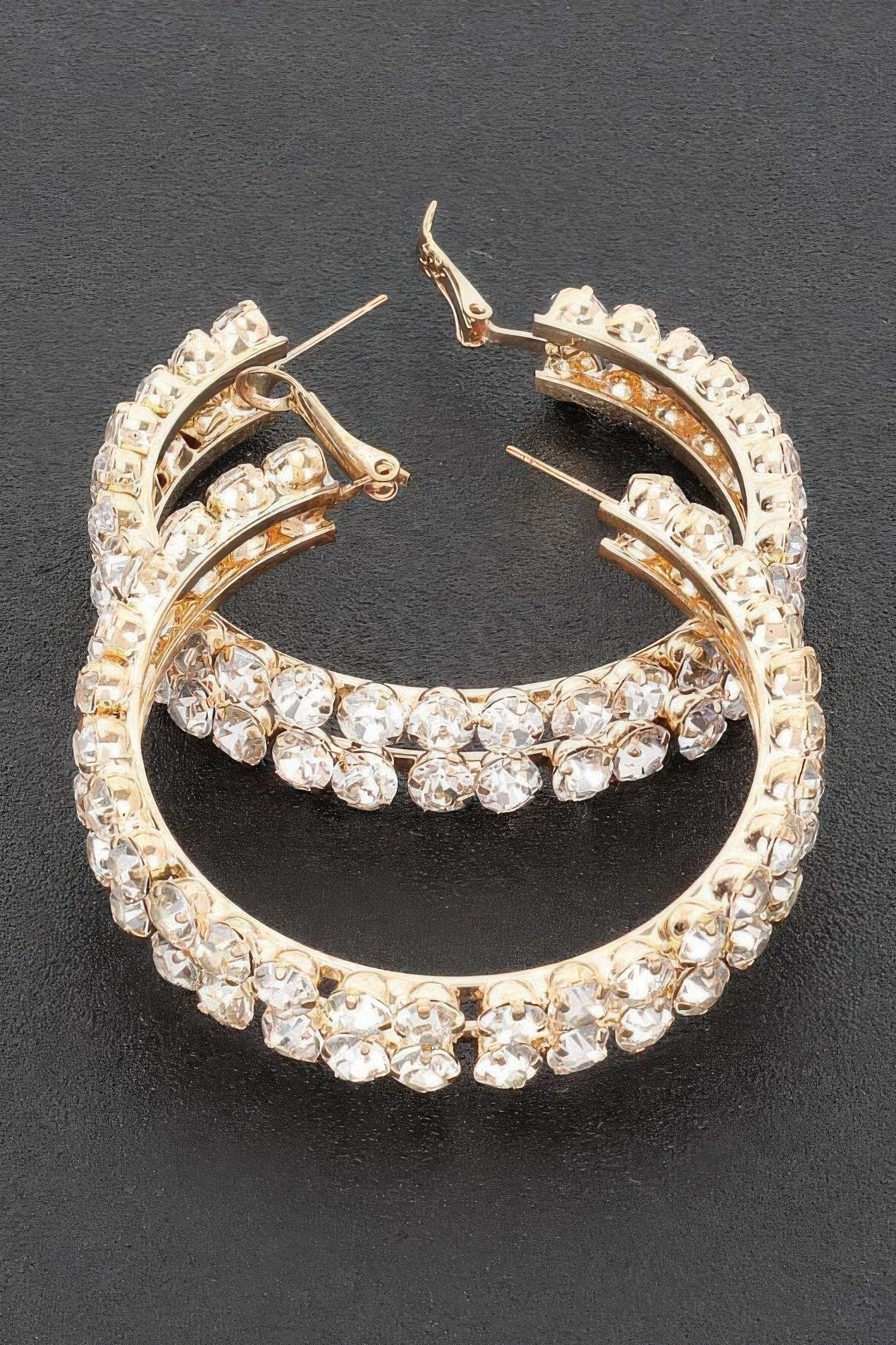 Double Layered Rhinestones Hoops - Clothes For Her Online Store