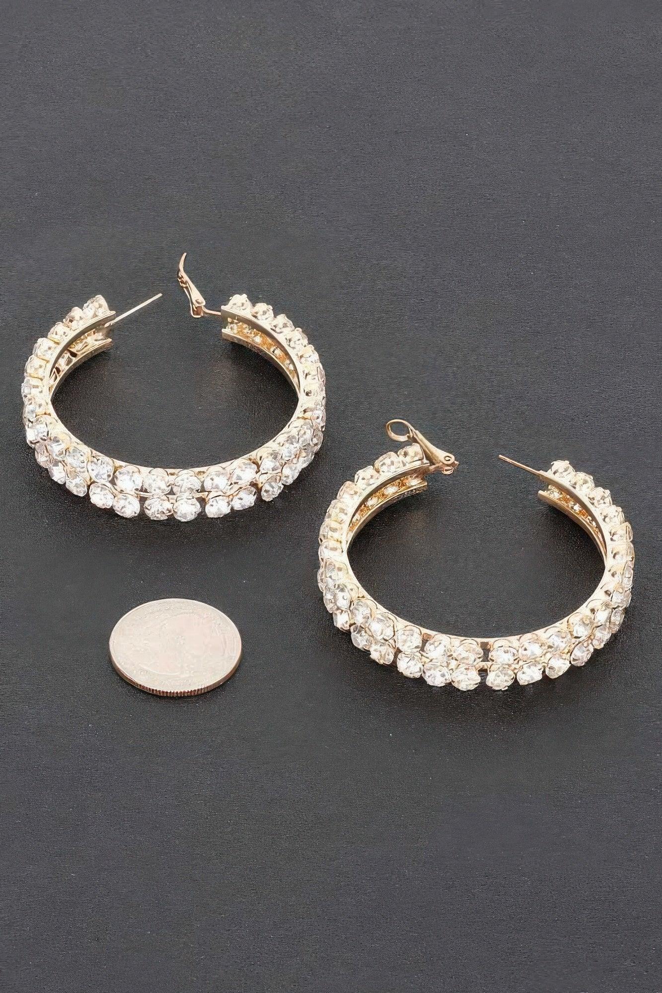 Double Layered Rhinestones Hoops - Clothes For Her Online Store