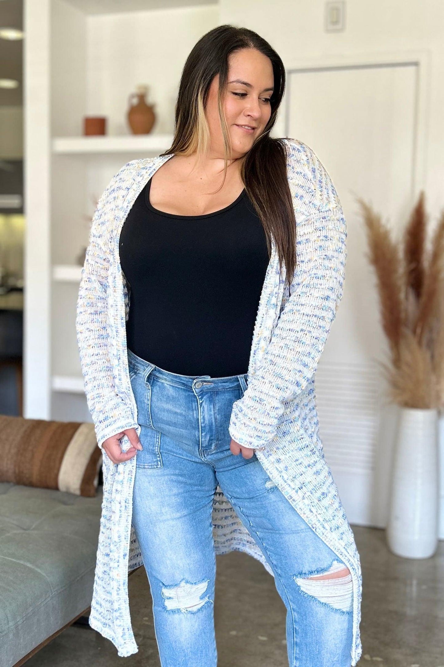Double Take Full Size Open Front Longline Cardigan - Clothes For Her Online Store