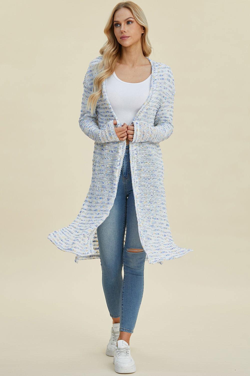 Double Take Full Size Open Front Longline Cardigan - Clothes For Her Online Store