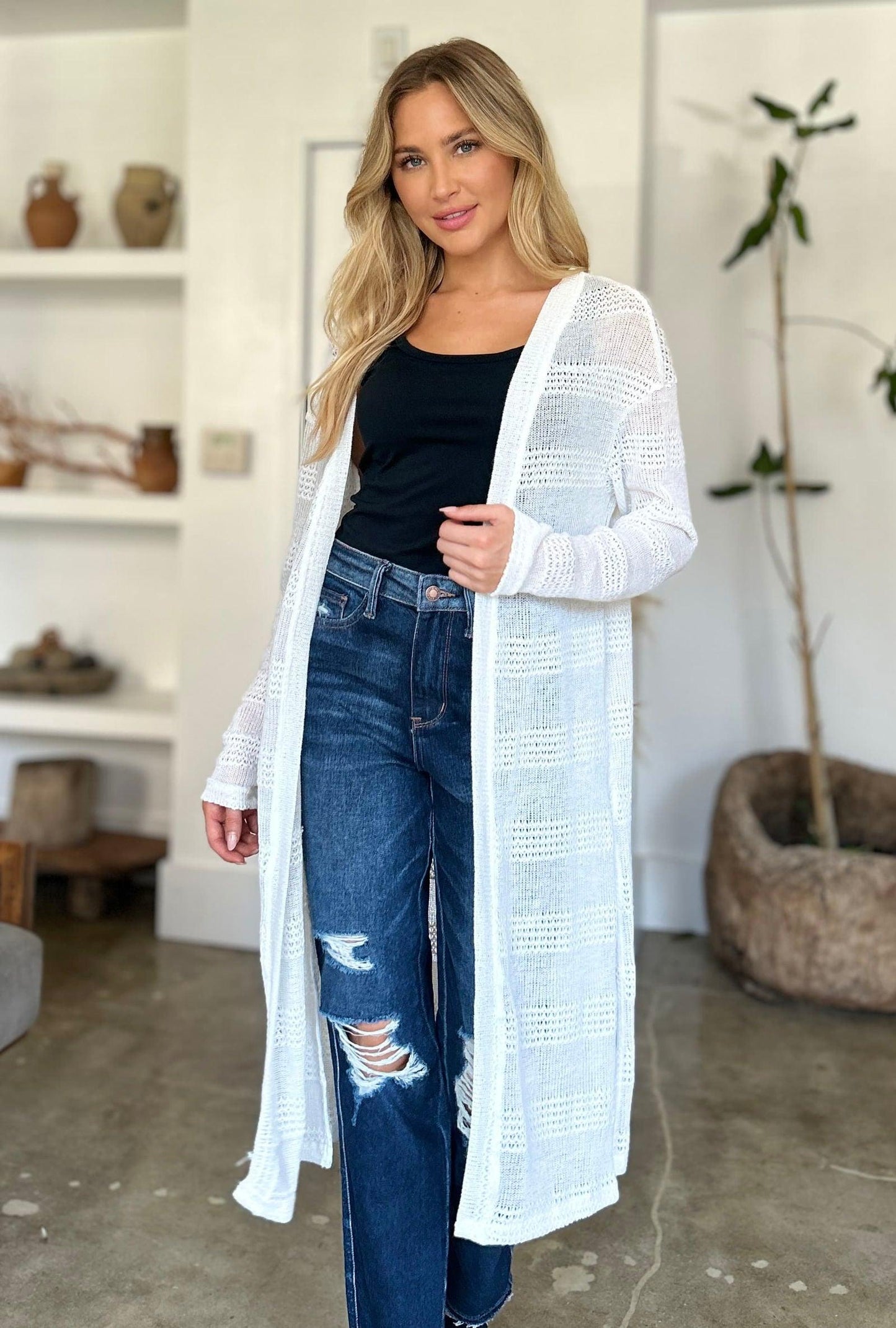 Double Take Full Size Open Front Longline Cardigan - Clothes For Her Online Store