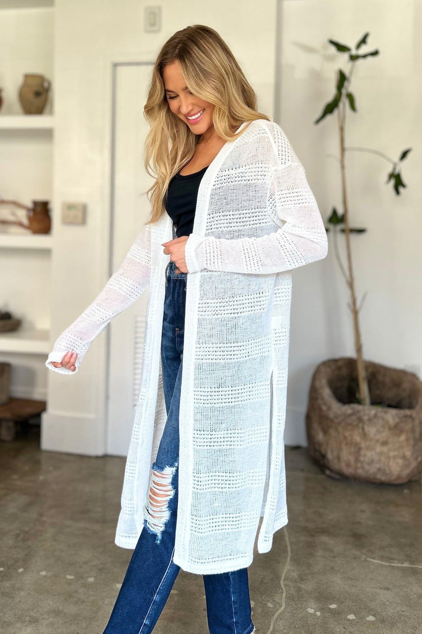 Double Take Full Size Open Front Longline Cardigan - Clothes For Her Online Store