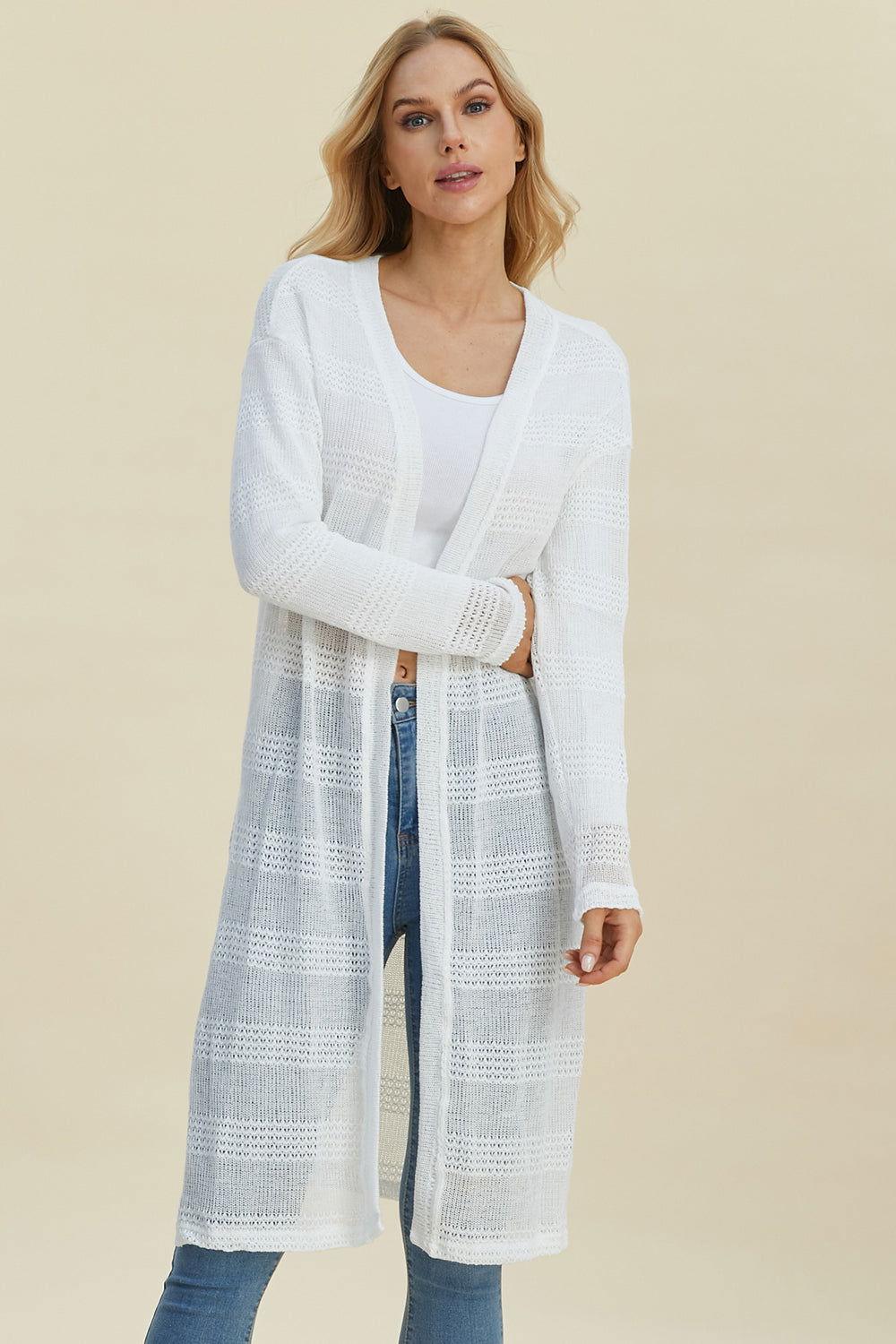 Double Take Full Size Open Front Longline Cardigan - Clothes For Her Online Store