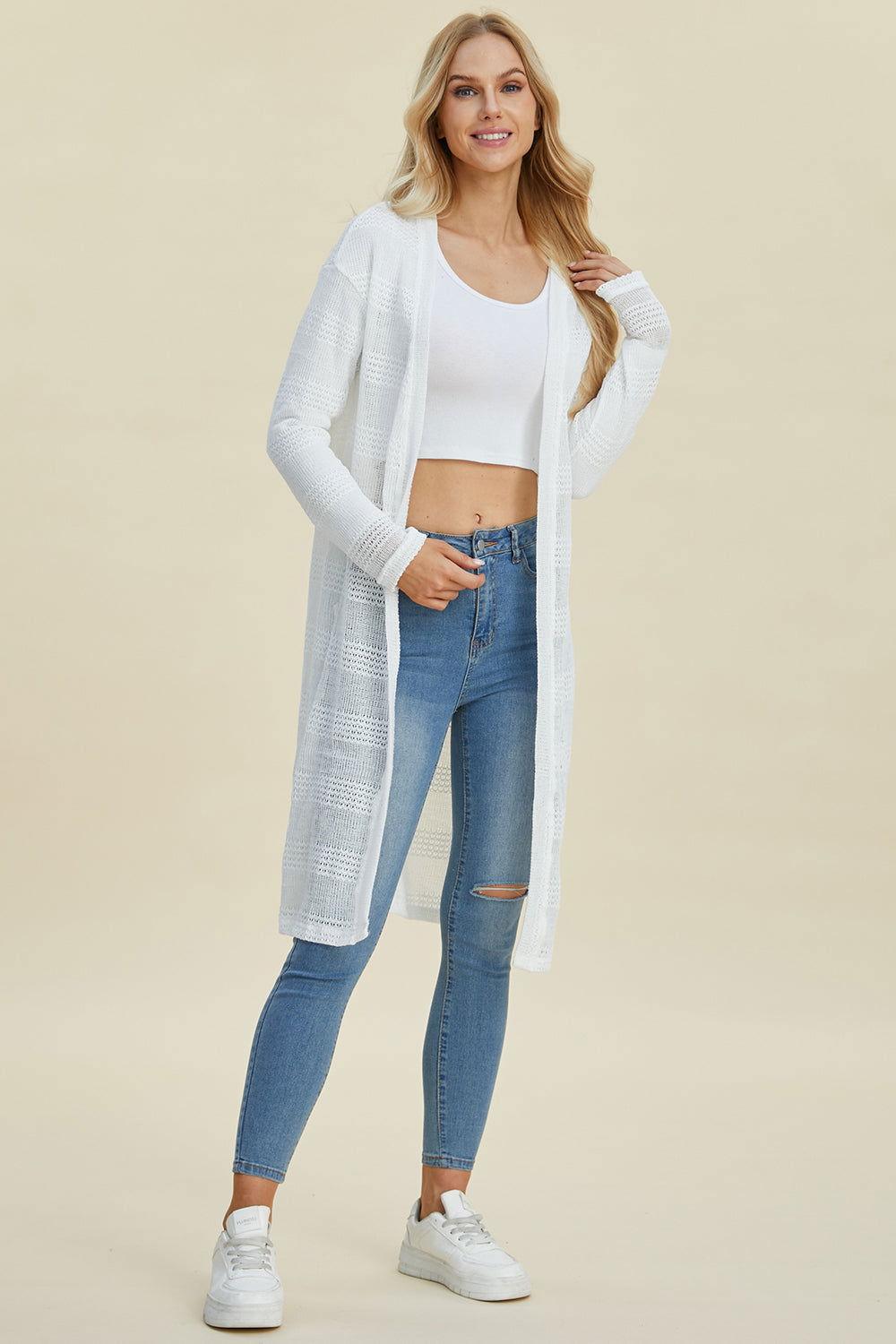 Double Take Full Size Open Front Longline Cardigan - Clothes For Her Online Store