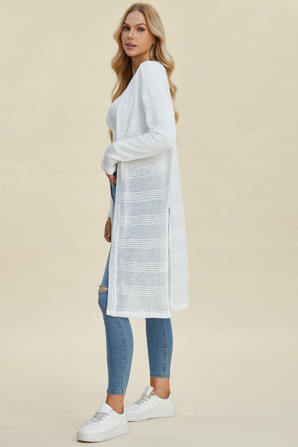 Double Take Full Size Open Front Longline Cardigan - Clothes For Her Online Store