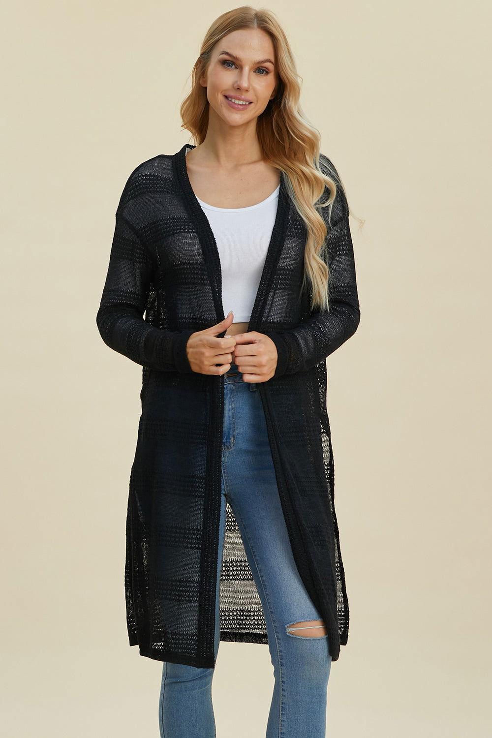Double Take Full Size Open Front Longline Cardigan - Clothes For Her Online Store