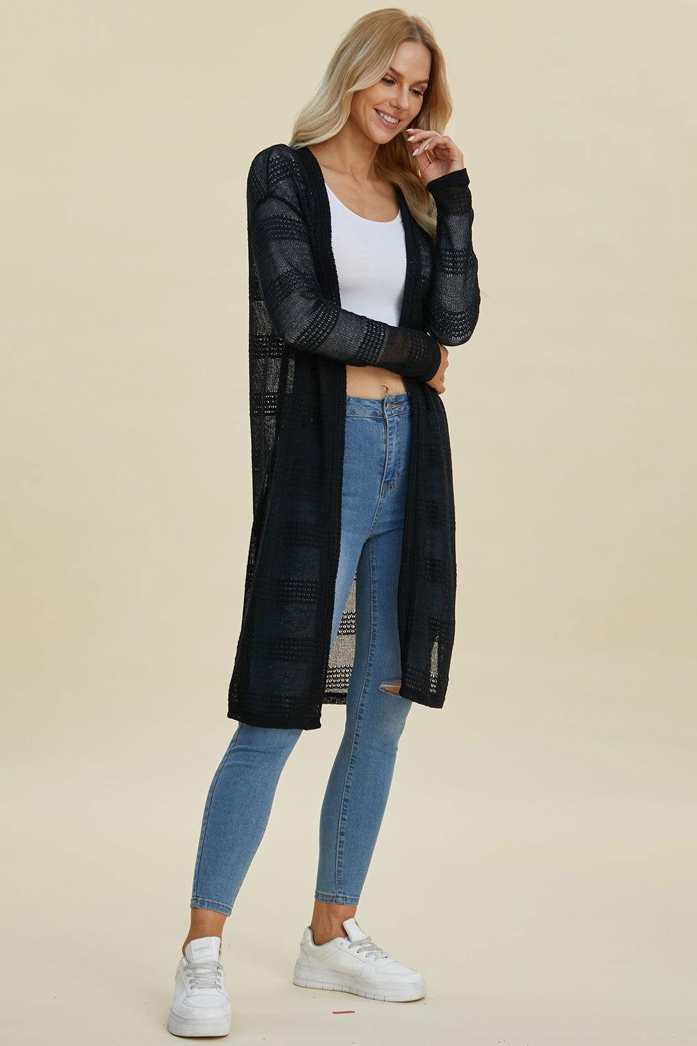 Double Take Full Size Open Front Longline Cardigan - Clothes For Her Online Store