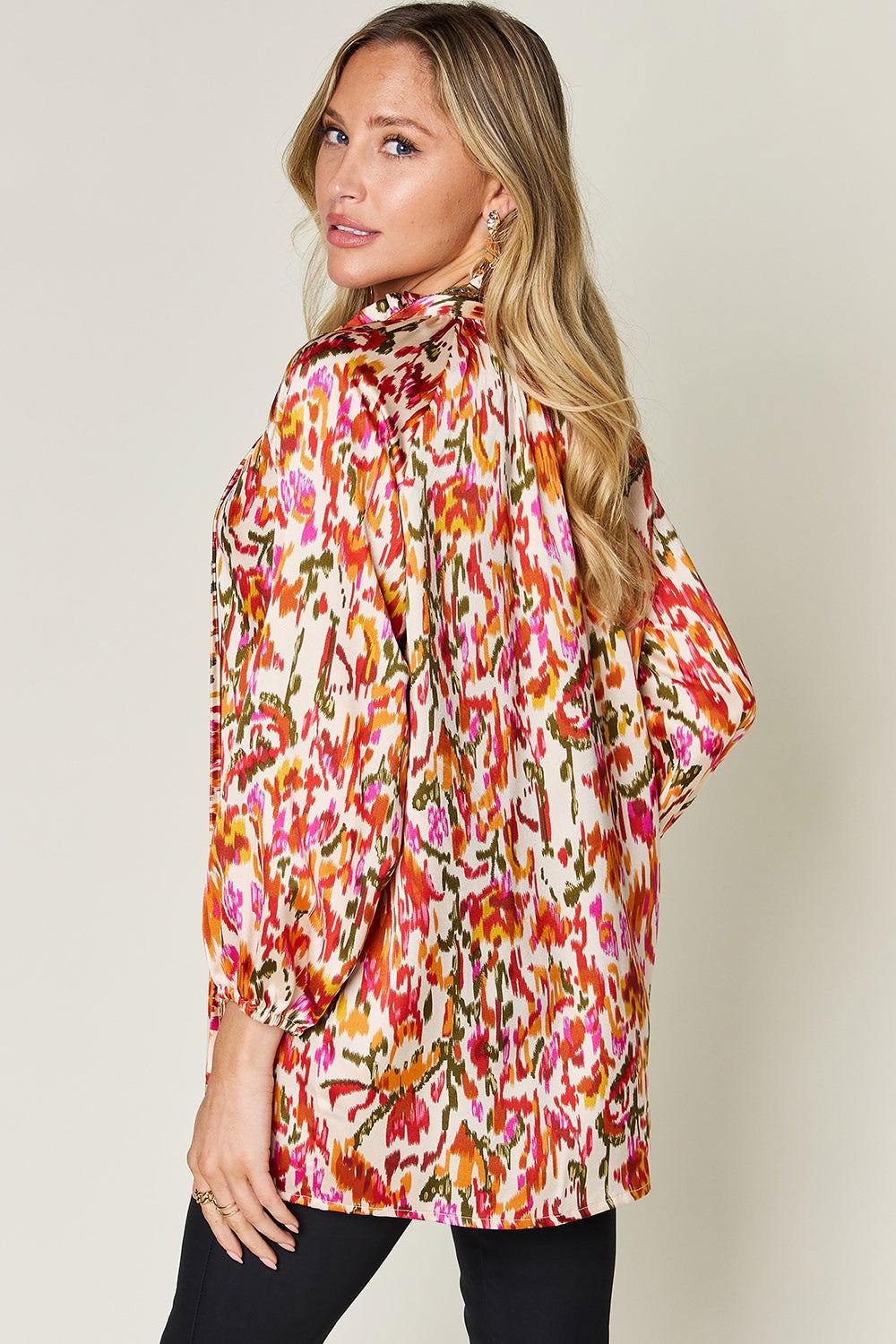 Double Take Full Size Printed Button Up Long Sleeve Shirt - Clothes For Her Online Store