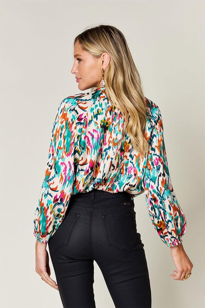 Double Take Full Size Printed Button Up Long Sleeve Shirt - Clothes For Her Online Store