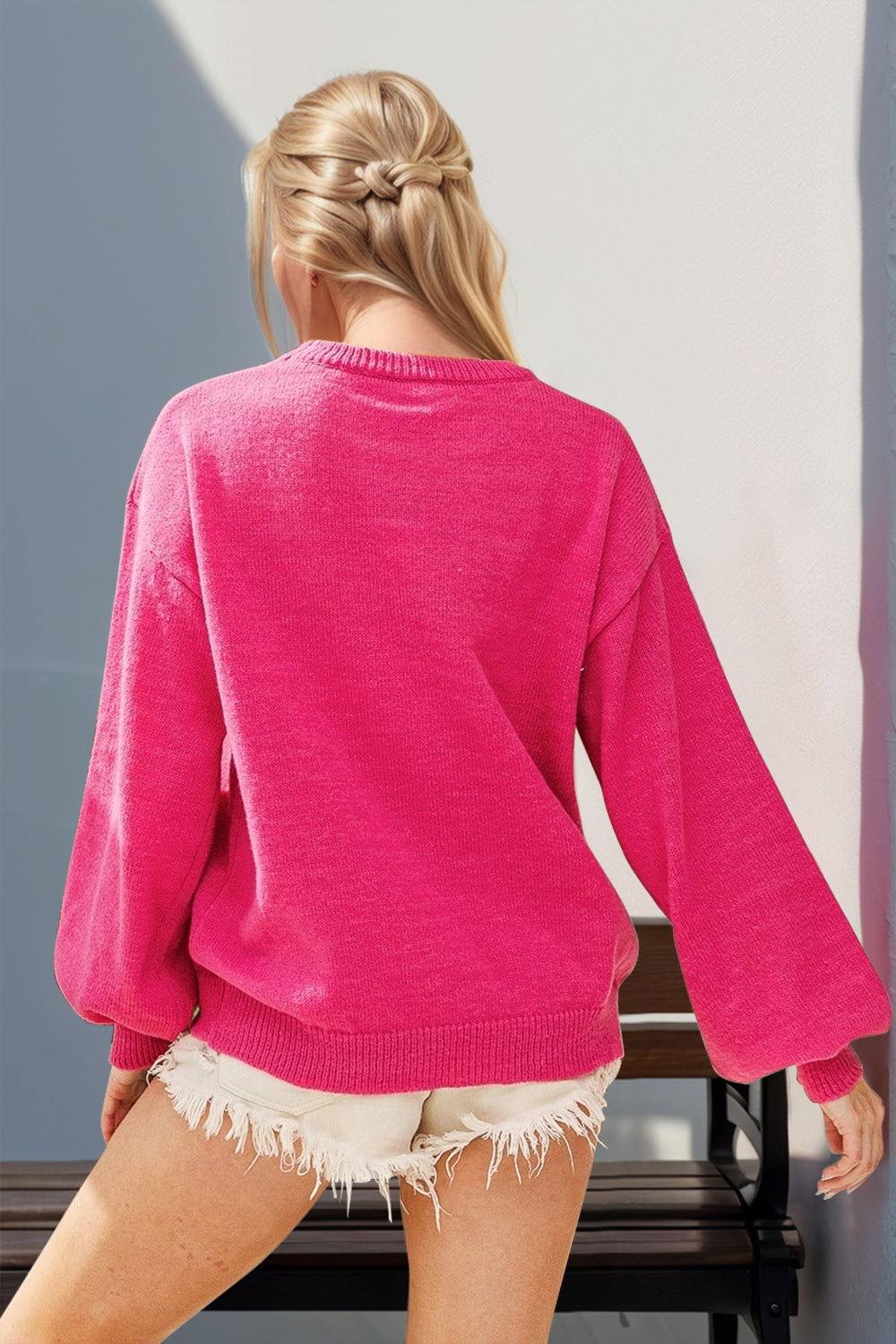 Double Take Full Size Sequin Nutcracker Long Sleeve Sweater - Clothes For Her Online Store