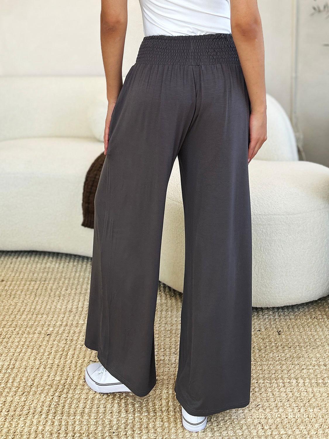 Double Take Full Size Smocked Wide Waistband Wide Leg Pants - Clothes For Her Online Store