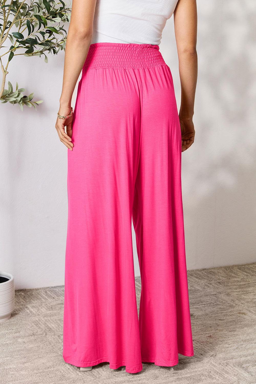 Double Take Full Size Smocked Wide Waistband Wide Leg Pants - Clothes For Her Online Store