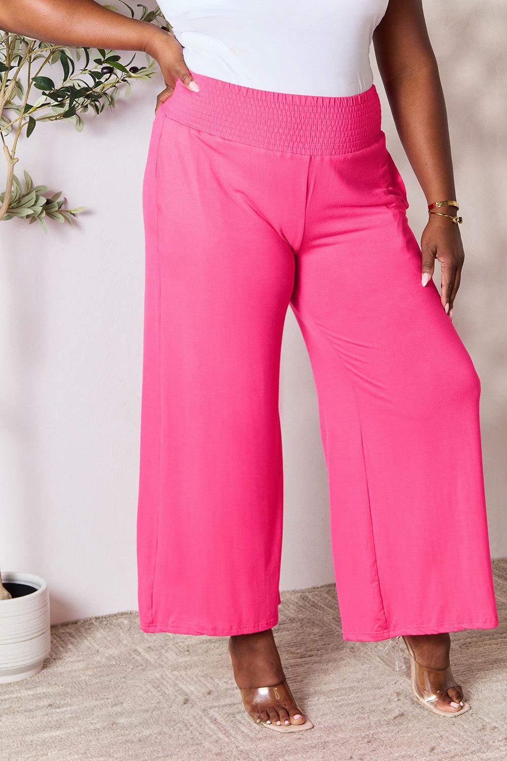 Double Take Full Size Smocked Wide Waistband Wide Leg Pants - Clothes For Her Online Store