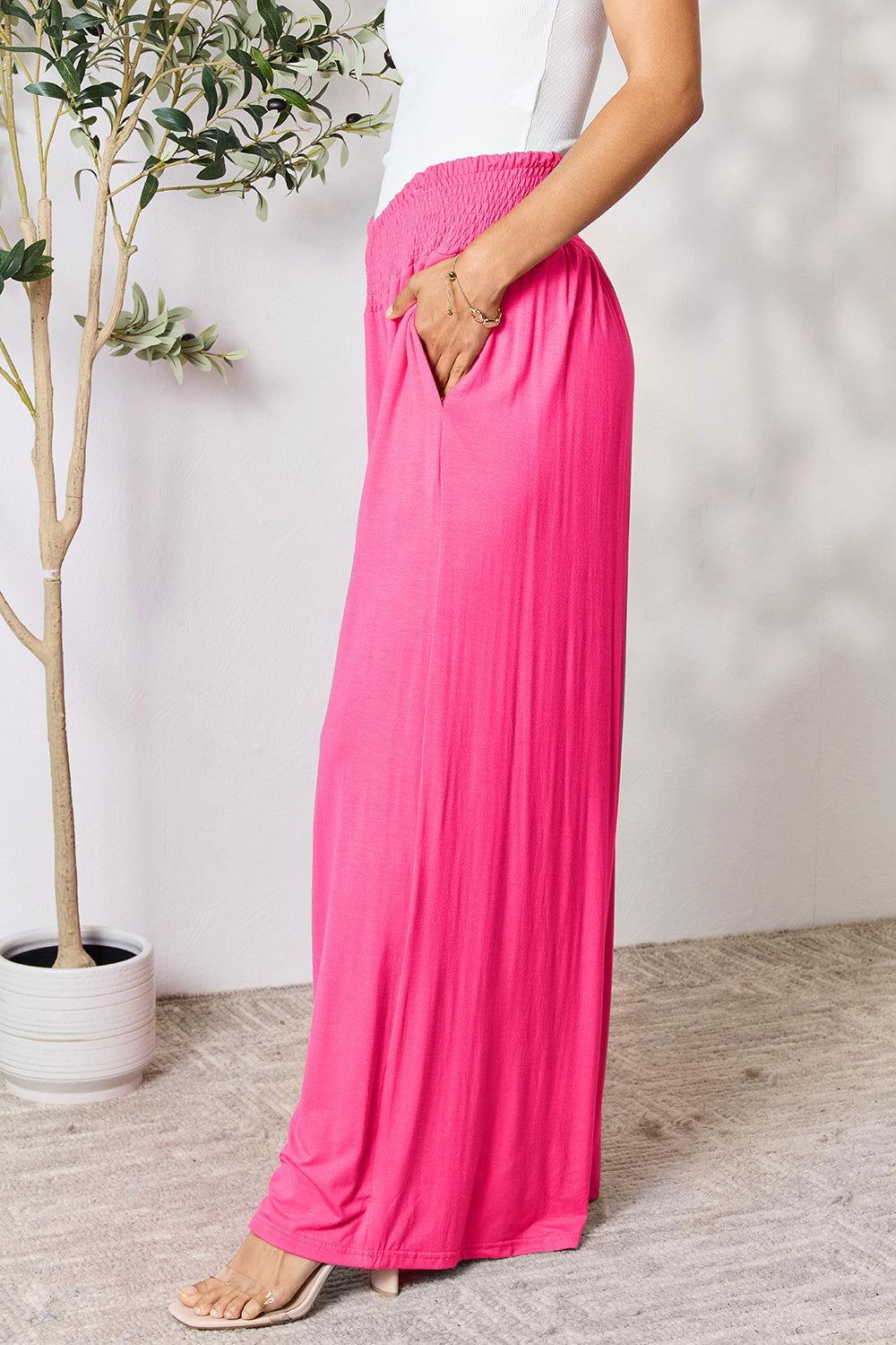 Double Take Full Size Smocked Wide Waistband Wide Leg Pants - Clothes For Her Online Store