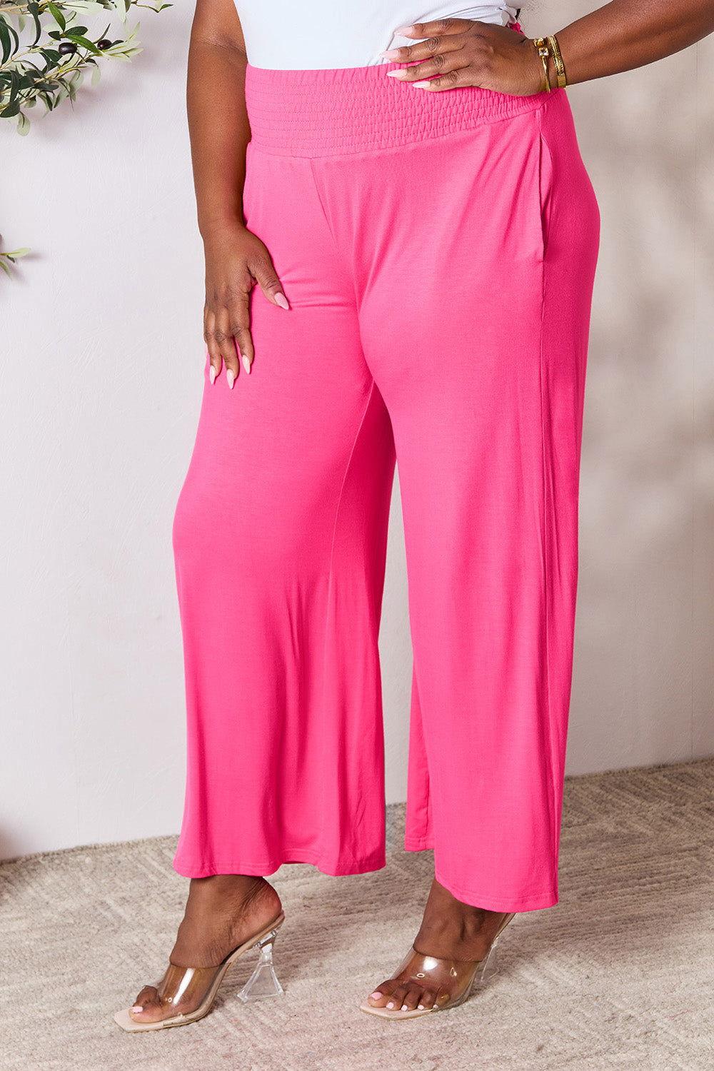 Double Take Full Size Smocked Wide Waistband Wide Leg Pants - Clothes For Her Online Store