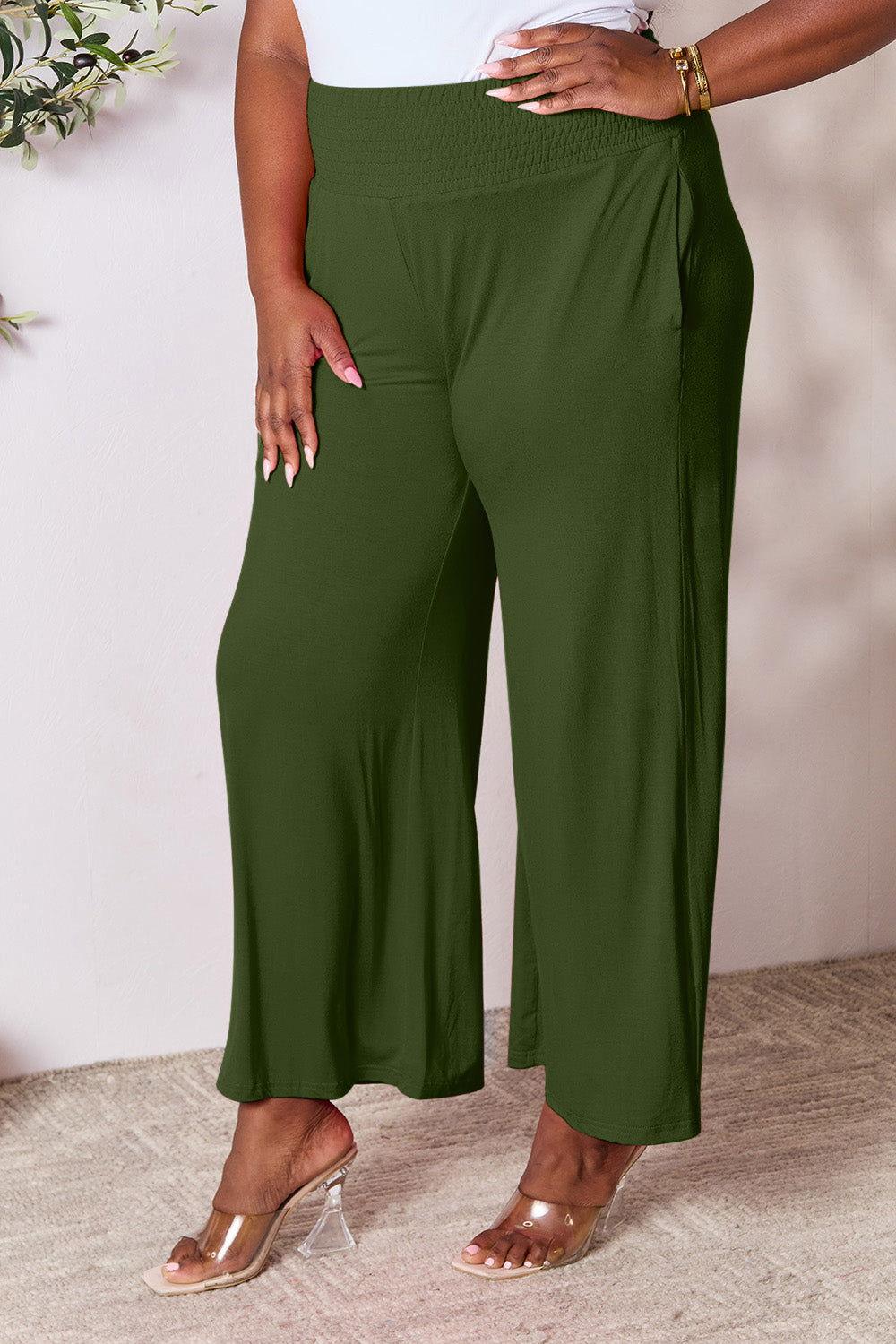 Double Take Full Size Smocked Wide Waistband Wide Leg Pants - Clothes For Her Online Store