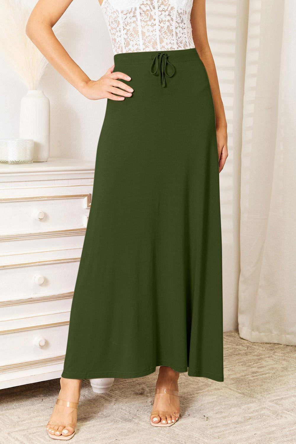 Double Take Full Size Soft Rayon Drawstring Waist Maxi Skirt - Clothes For Her Online Store