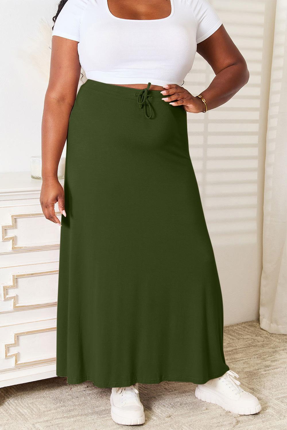 Double Take Full Size Soft Rayon Drawstring Waist Maxi Skirt - Clothes For Her Online Store