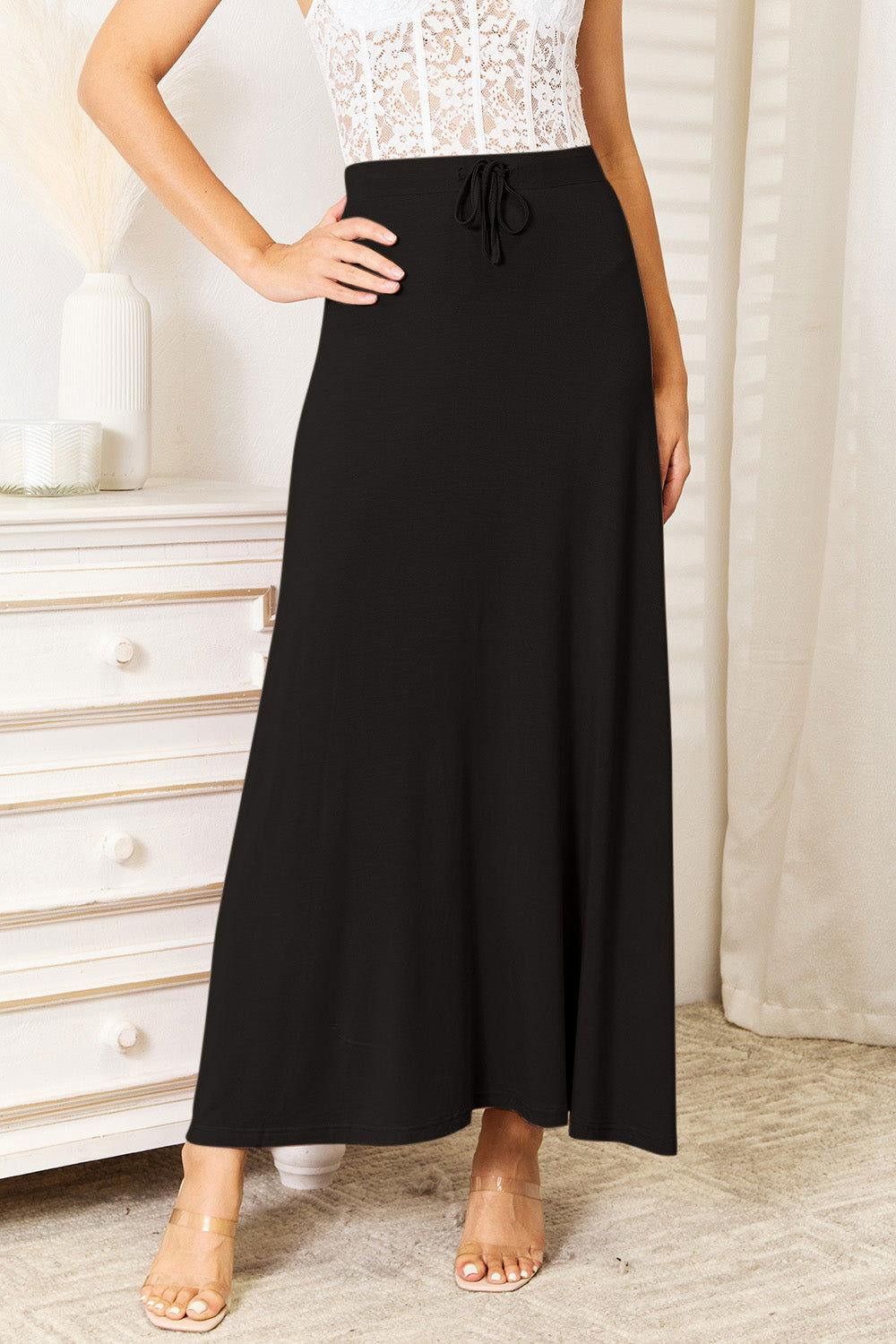 Double Take Full Size Soft Rayon Drawstring Waist Maxi Skirt - Clothes For Her Online Store
