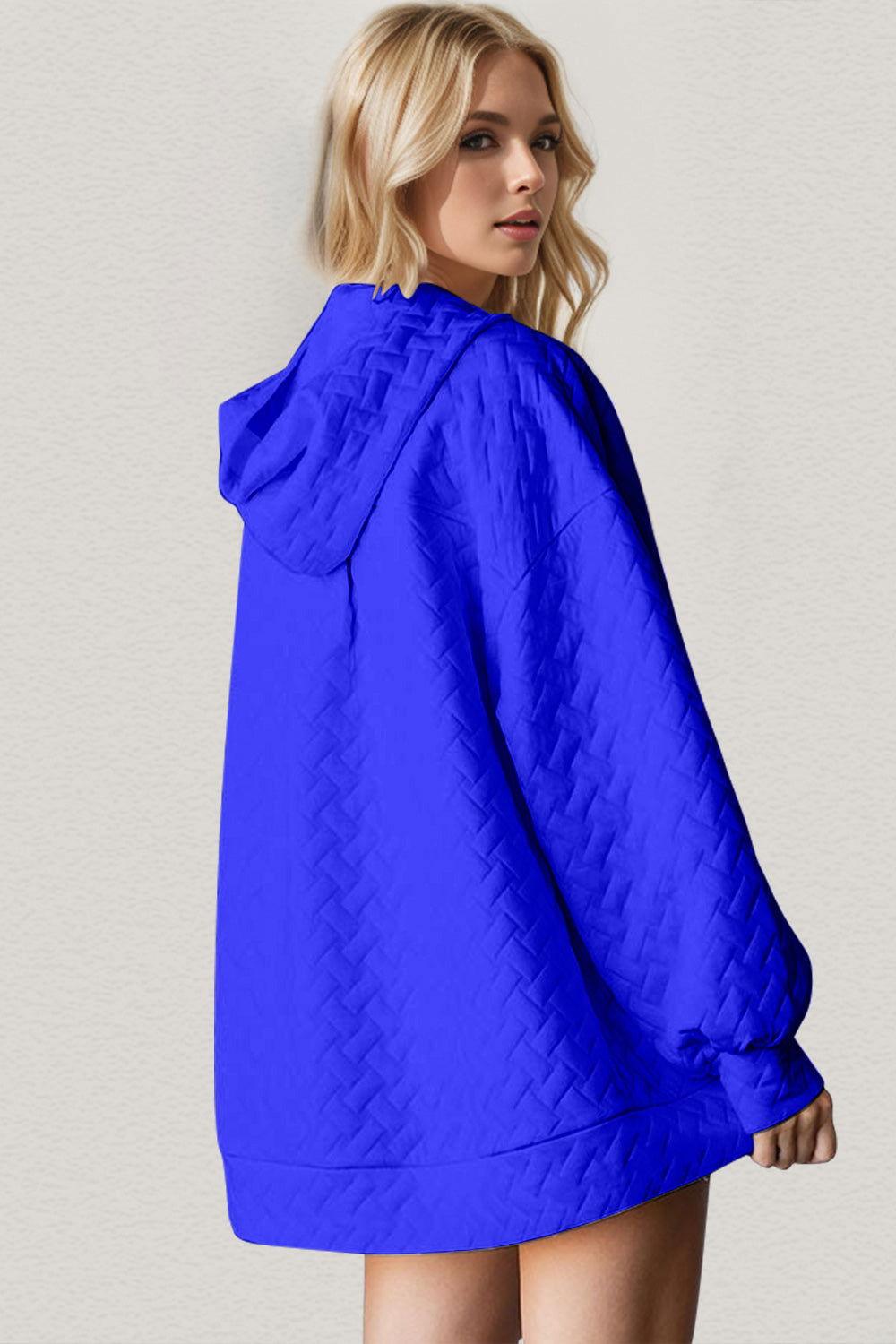 Double Take Full Size Texture Drop Shoulder Long Sleeve Hoodie - Clothes For Her Online Store