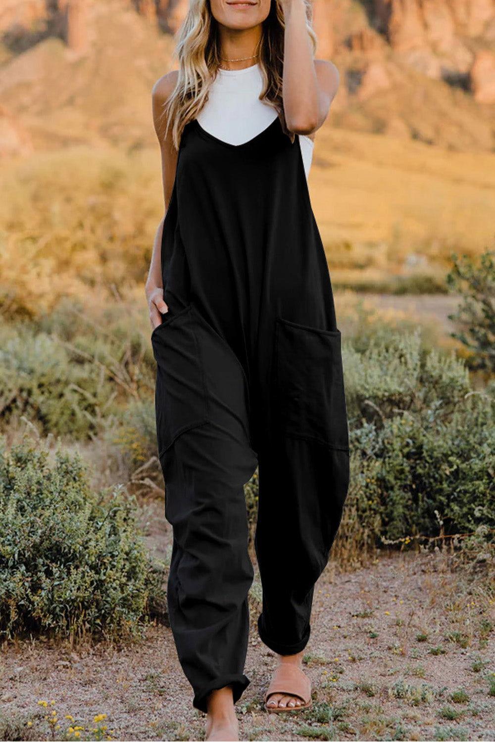 Double Take Full Size V-Neck Sleeveless Jumpsuit with Pockets - Clothes For Her Online Store