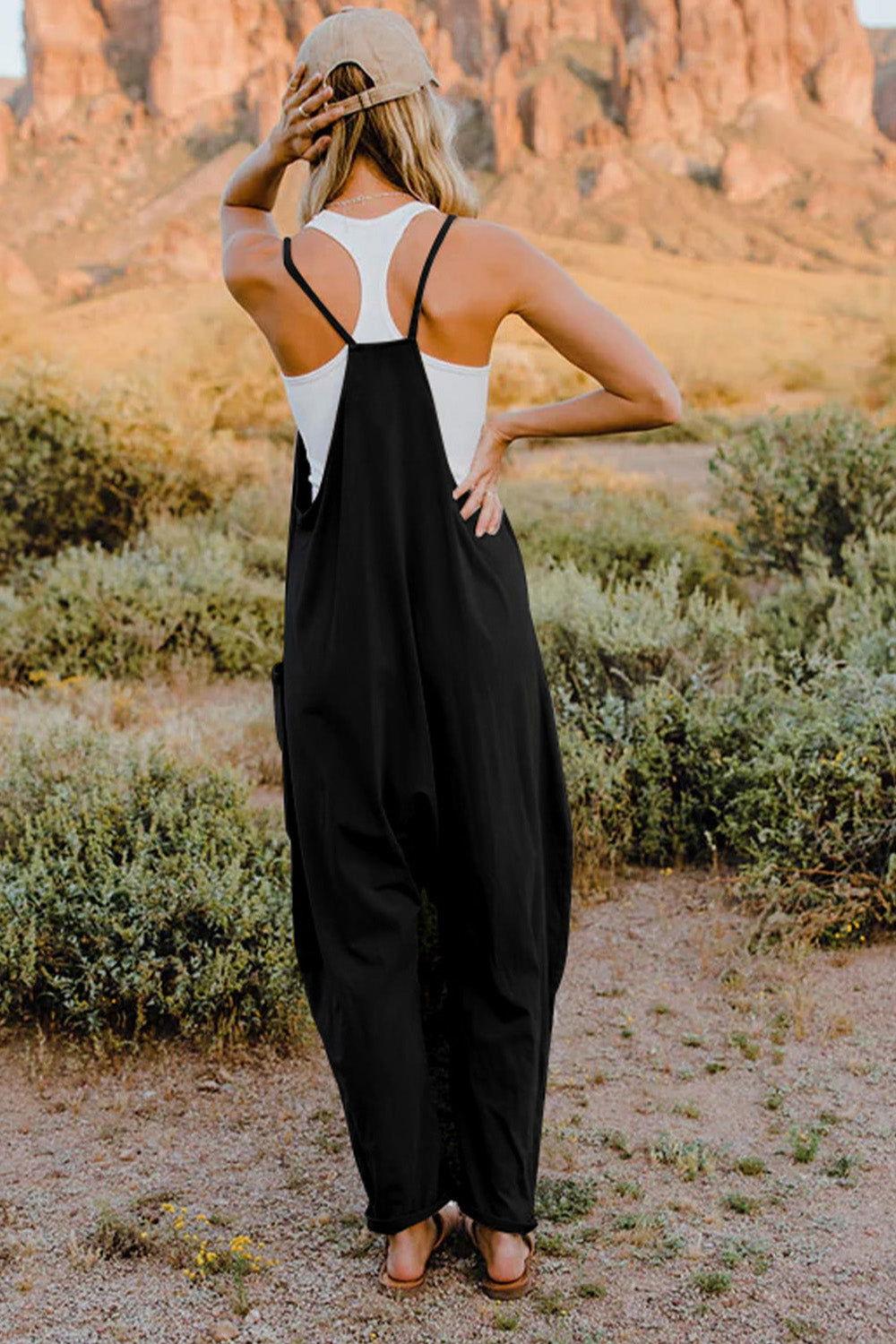 Double Take Full Size V-Neck Sleeveless Jumpsuit with Pockets - Clothes For Her Online Store