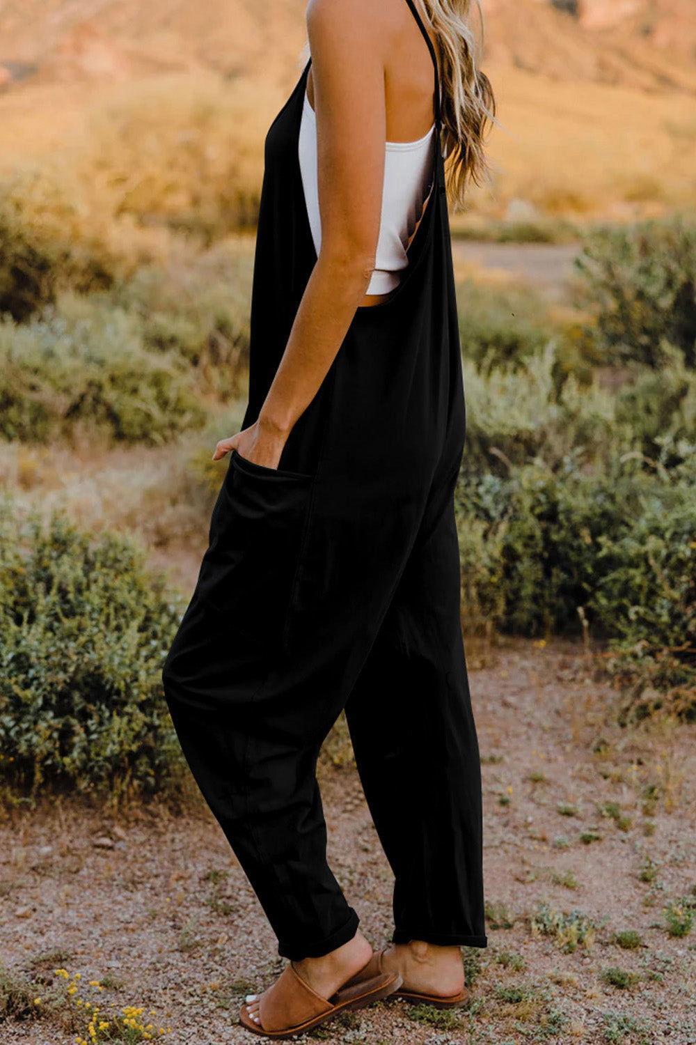 Double Take Full Size V-Neck Sleeveless Jumpsuit with Pockets - Clothes For Her Online Store