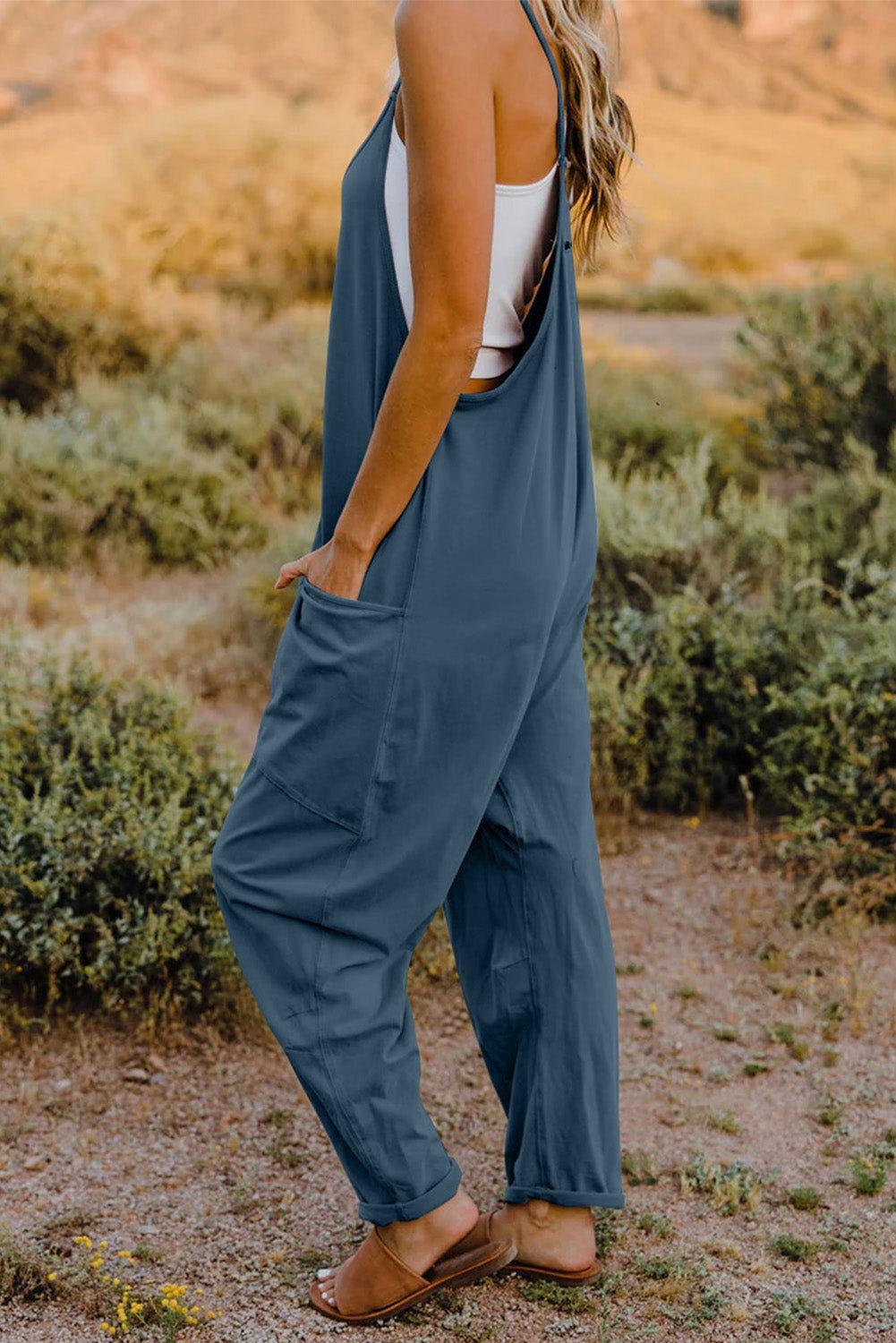 Double Take Full Size V-Neck Sleeveless Jumpsuit with Pockets - Clothes For Her Online Store