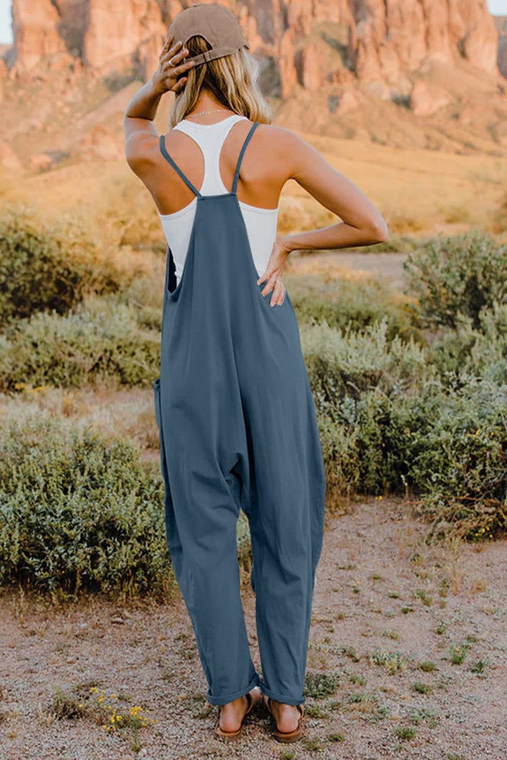 Double Take Full Size V-Neck Sleeveless Jumpsuit with Pockets - Clothes For Her Online Store