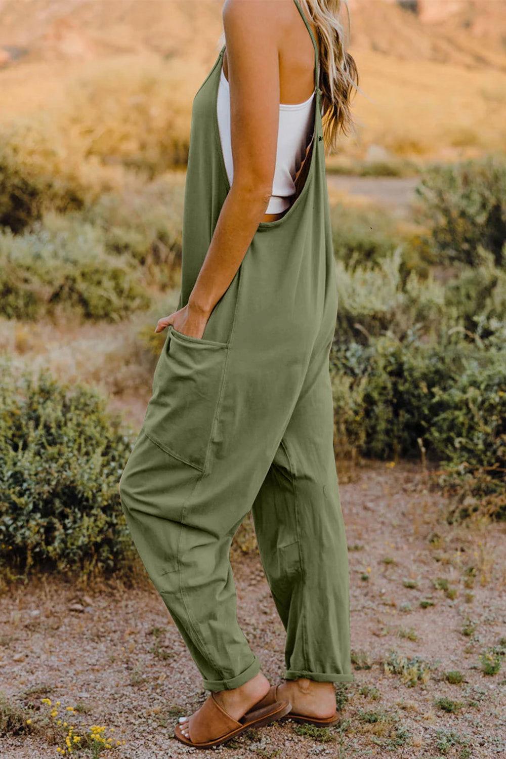 Double Take Full Size V-Neck Sleeveless Jumpsuit with Pockets - Clothes For Her Online Store
