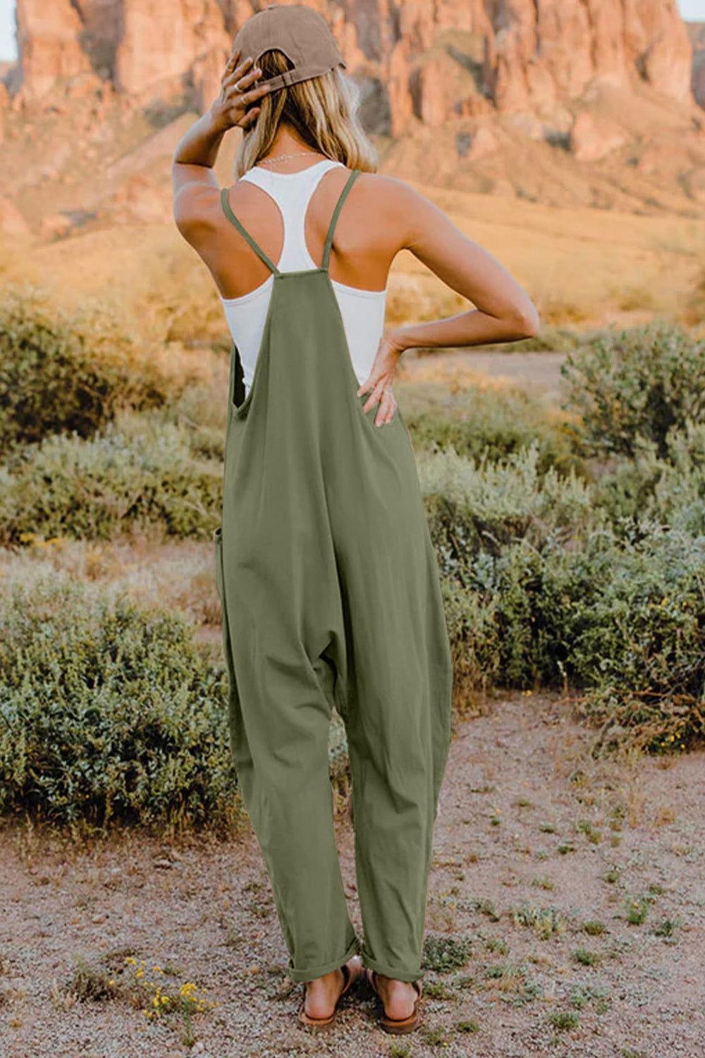 Double Take Full Size V-Neck Sleeveless Jumpsuit with Pockets - Clothes For Her Online Store