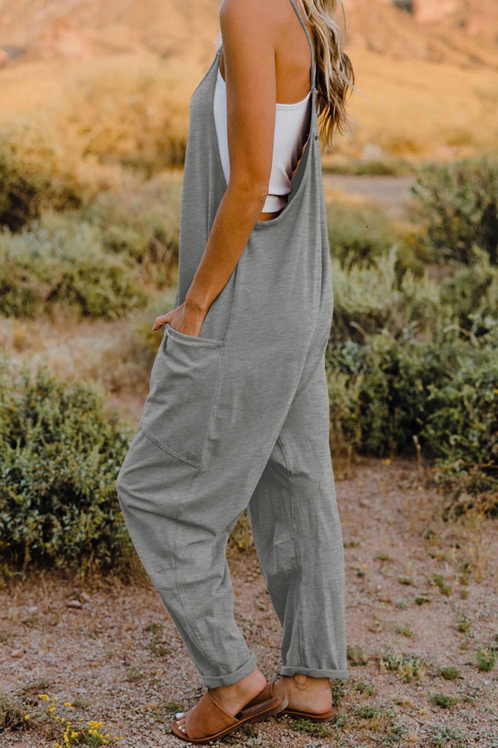 Double Take Full Size V-Neck Sleeveless Jumpsuit with Pockets - Clothes For Her Online Store