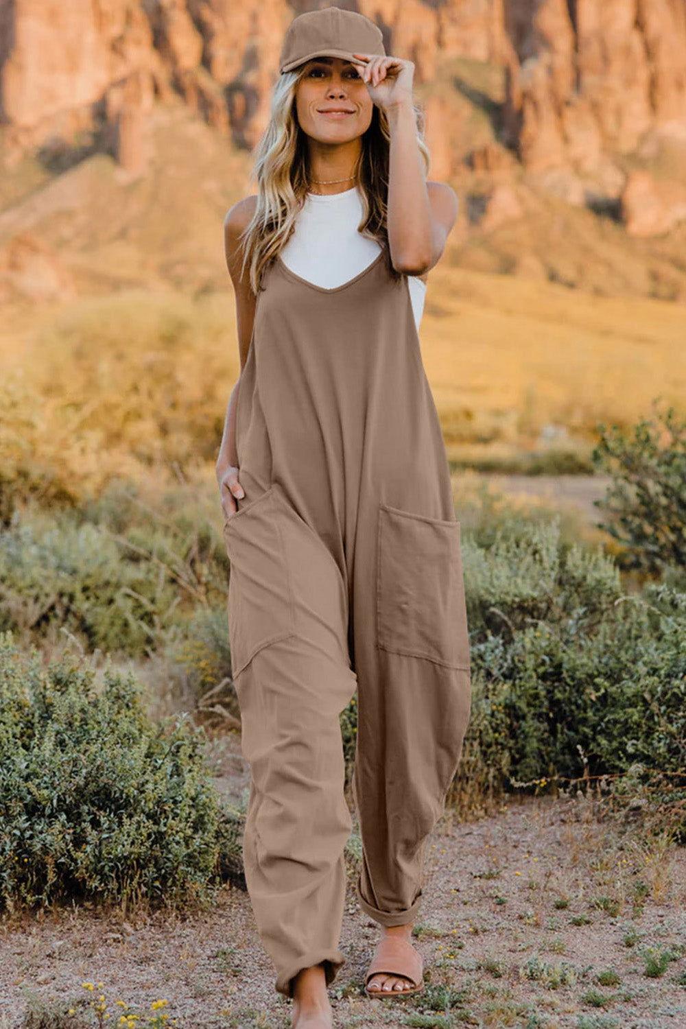Double Take Full Size V-Neck Sleeveless Jumpsuit with Pockets - Clothes For Her Online Store