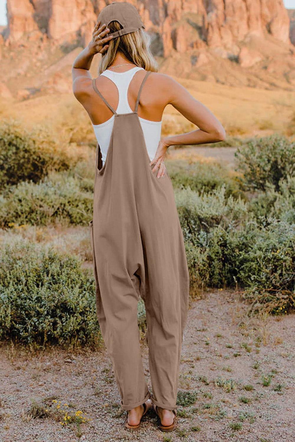Double Take Full Size V-Neck Sleeveless Jumpsuit with Pockets - Clothes For Her Online Store