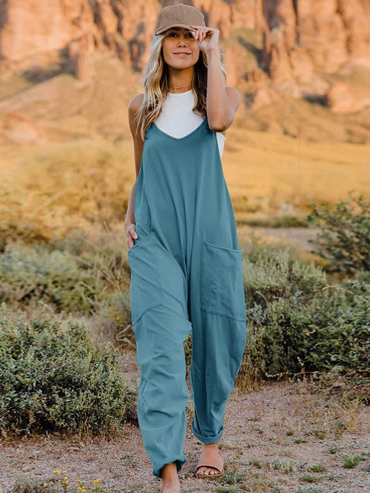 Double Take Full Size V-Neck Sleeveless Jumpsuit with Pockets - Clothes For Her Online Store