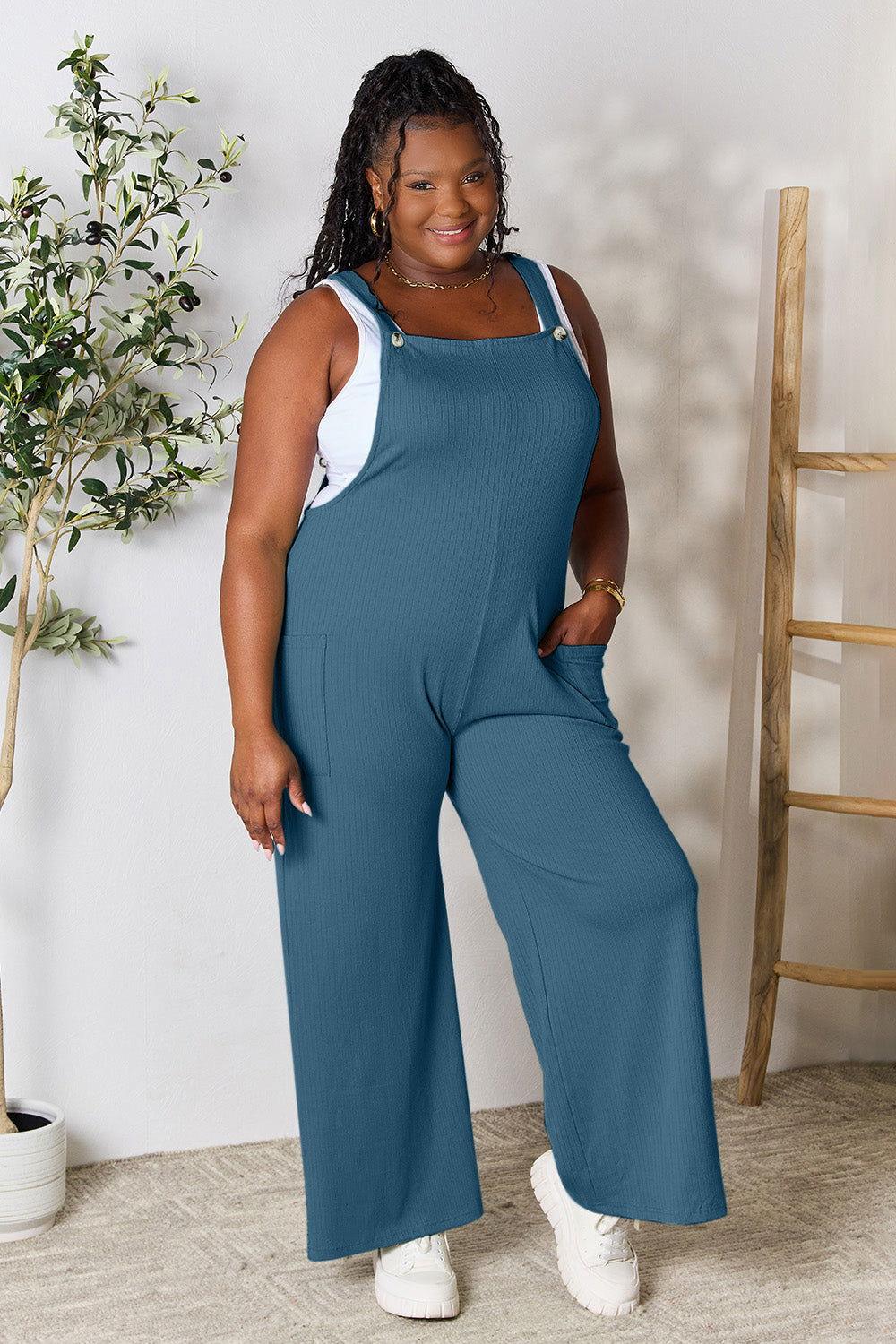 Double Take Full Size Wide Strap Overall with Pockets - Clothes For Her Online Store