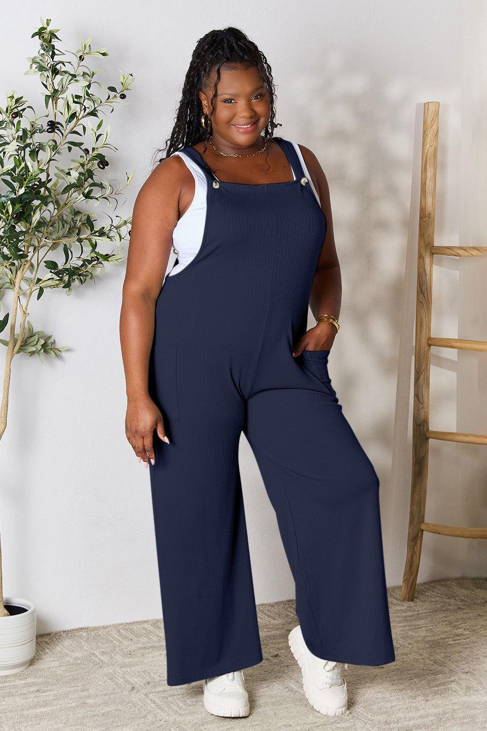 Double Take Full Size Wide Strap Overall with Pockets - Clothes For Her Online Store
