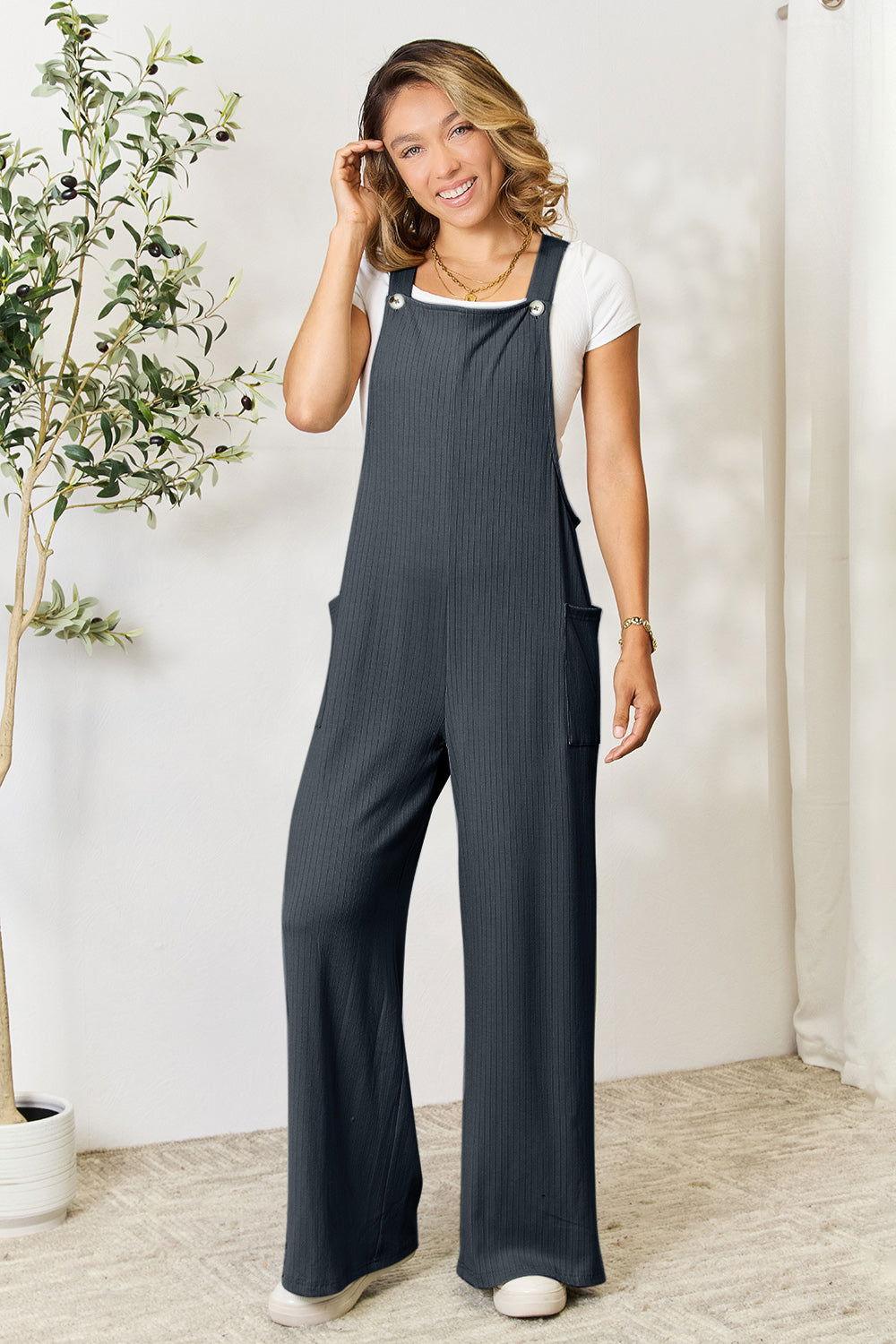 Double Take Full Size Wide Strap Overall with Pockets - Clothes For Her Online Store