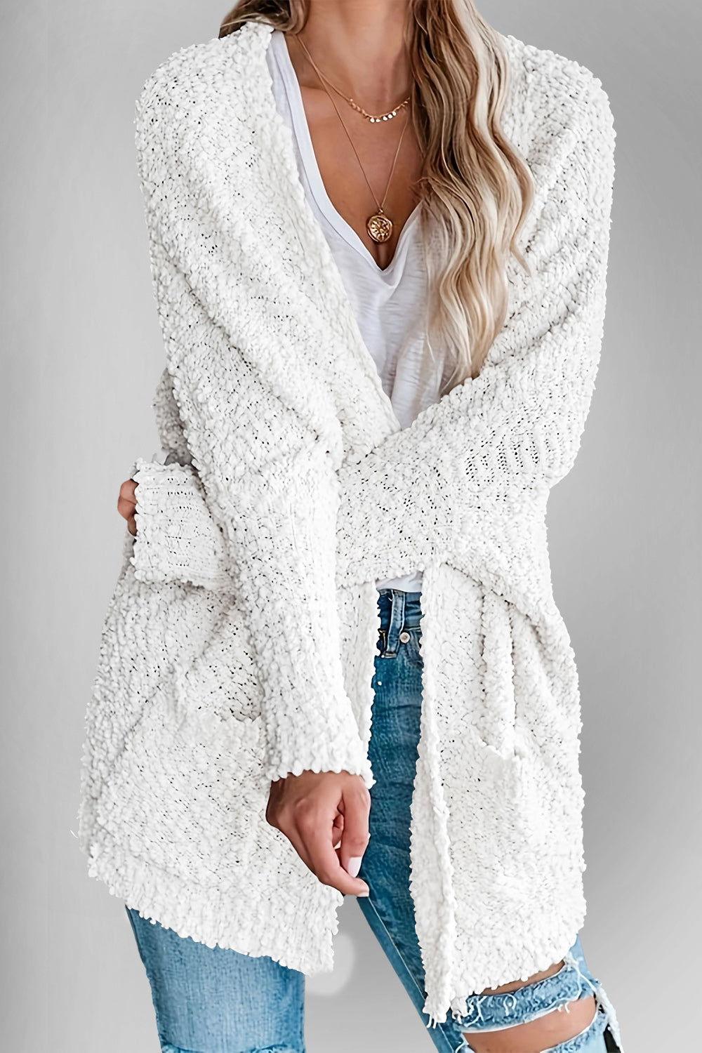 Double Take Pocketed Open Front Long Sleeve Cardigan - Clothes For Her Online Store