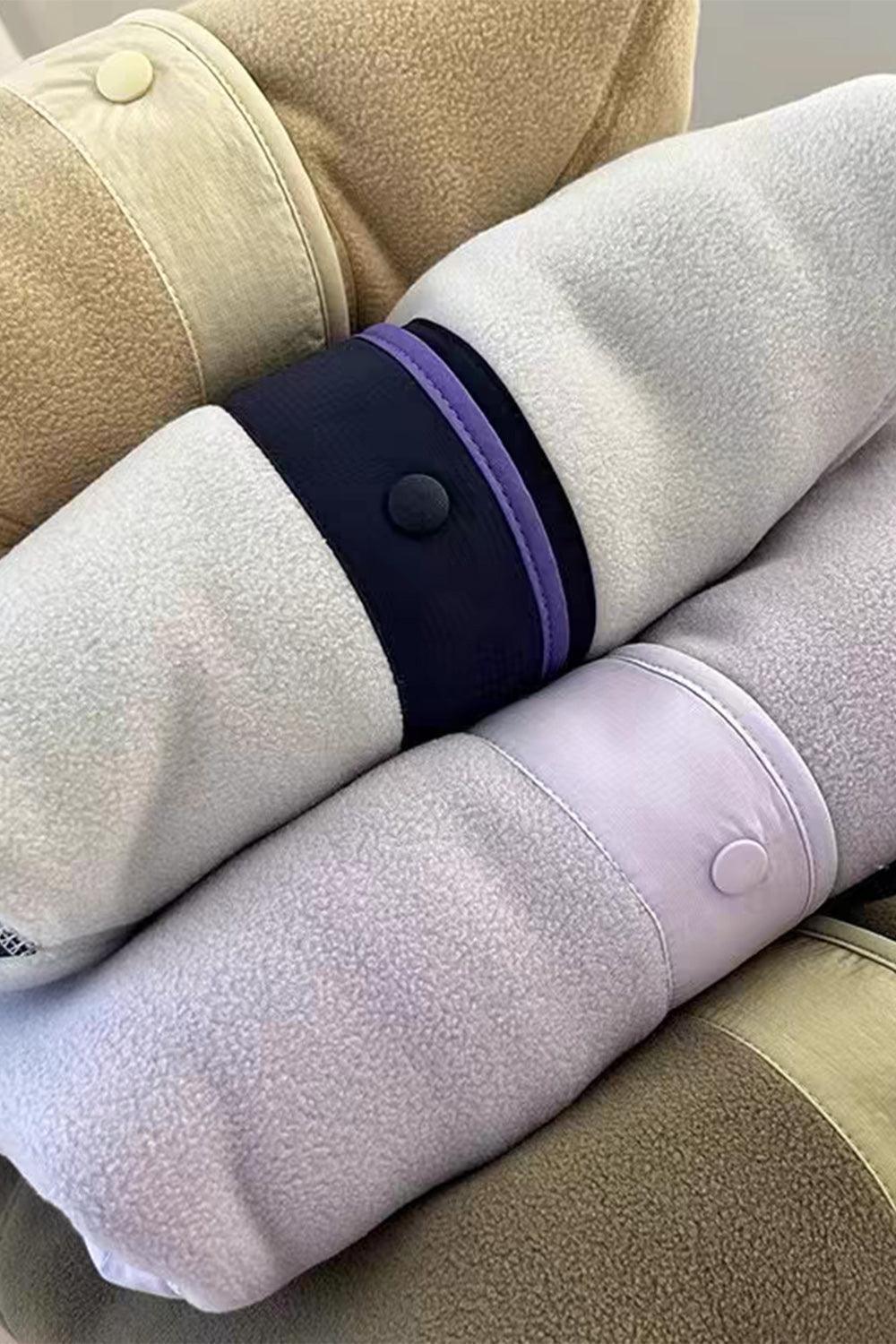 Double Take Snap Down Contrast Fleece Jacket with Pockets - Clothes For Her Online Store