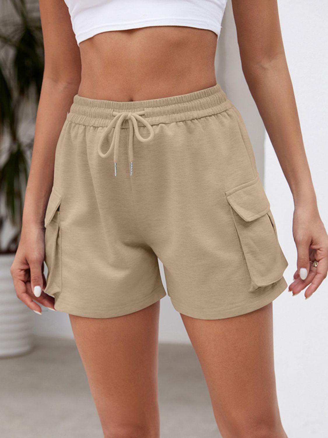 Drawstring Elastic Waist Shorts with Pockets - Clothes For Her Online Store