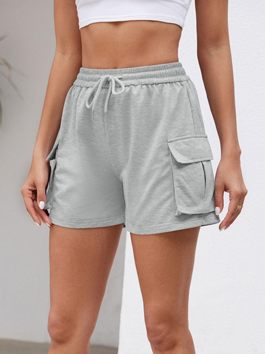 Drawstring Elastic Waist Shorts with Pockets - Clothes For Her Online Store