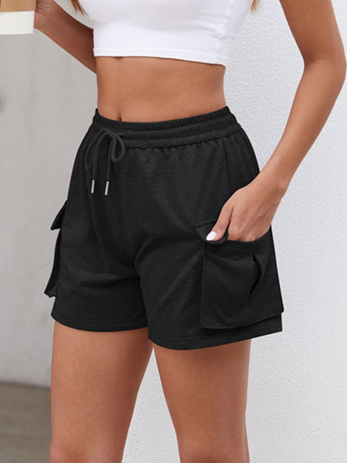 Drawstring Elastic Waist Shorts with Pockets - Clothes For Her Online Store