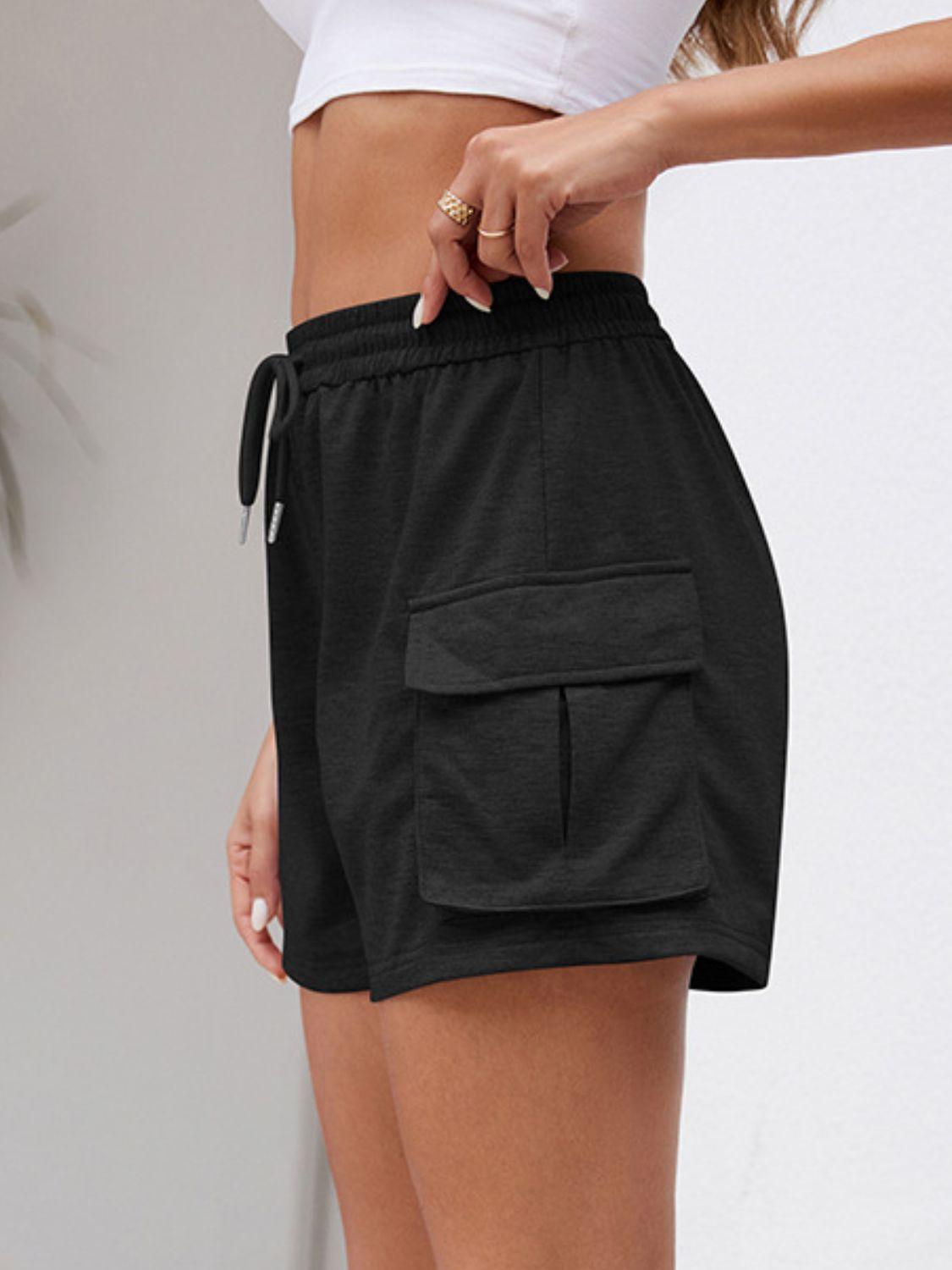 Drawstring Elastic Waist Shorts with Pockets - Clothes For Her Online Store