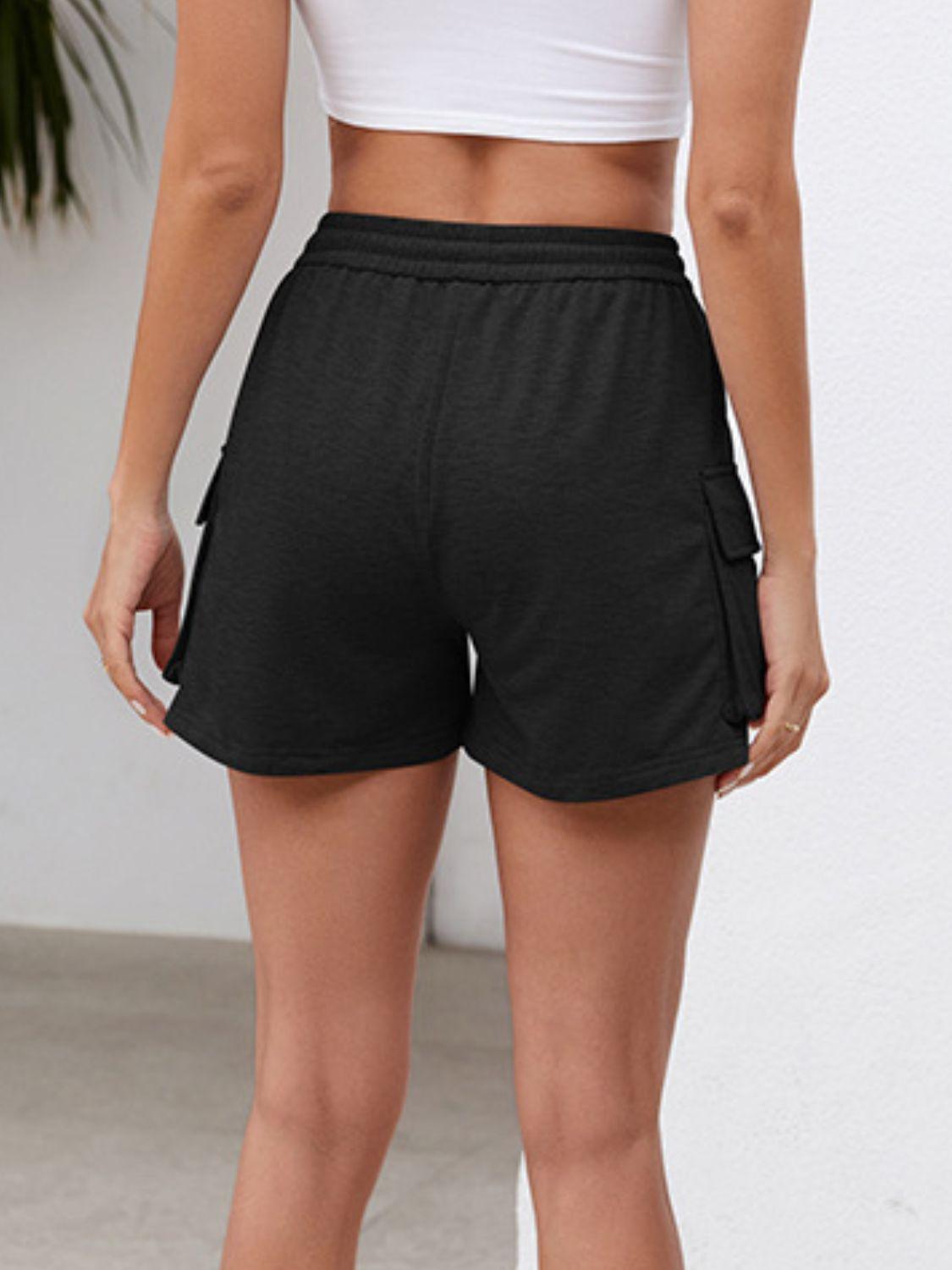 Drawstring Elastic Waist Shorts with Pockets - Clothes For Her Online Store